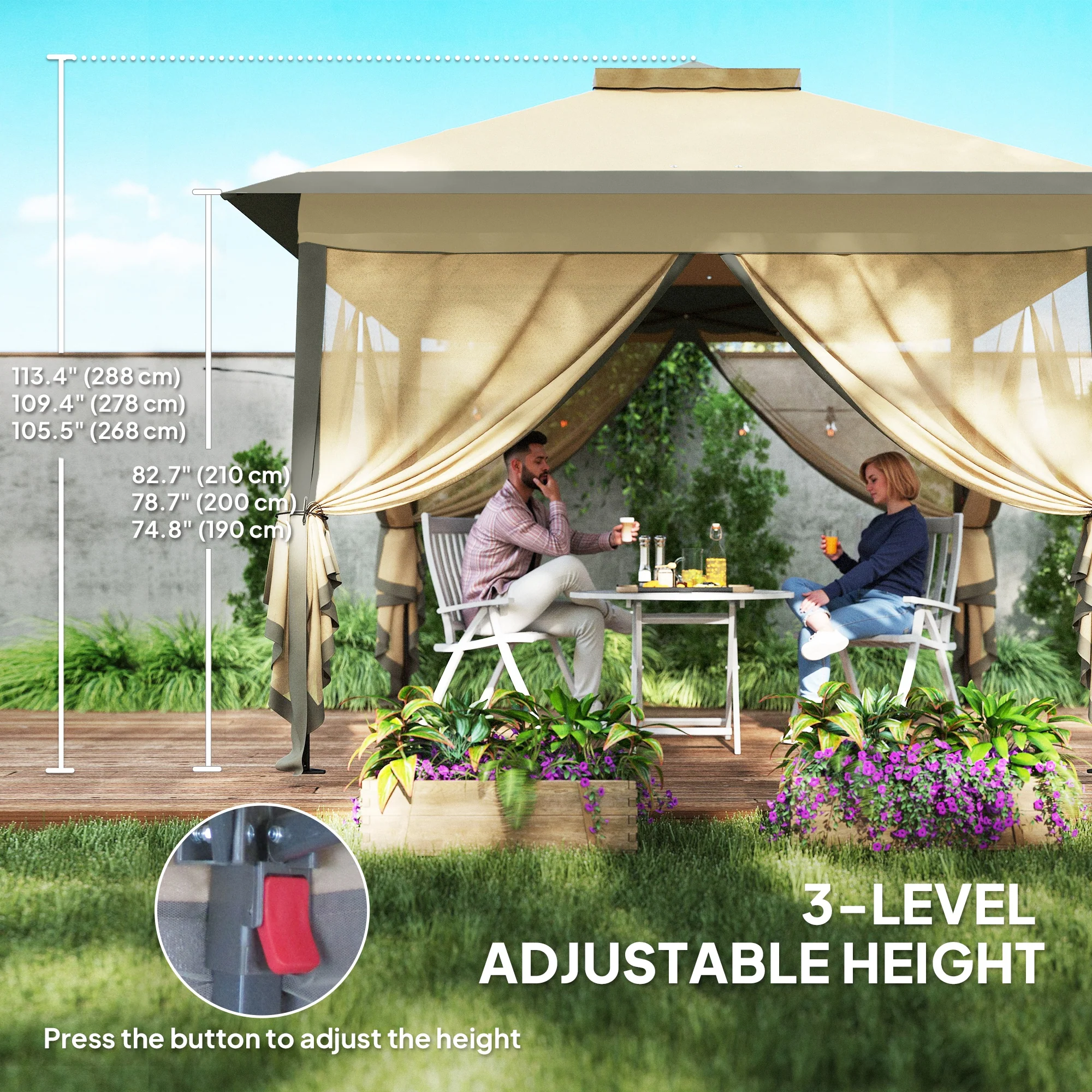 11' x 11' Pop Up Canopy with Double Roof and Mesh Sidewalls, Beige - Image 8