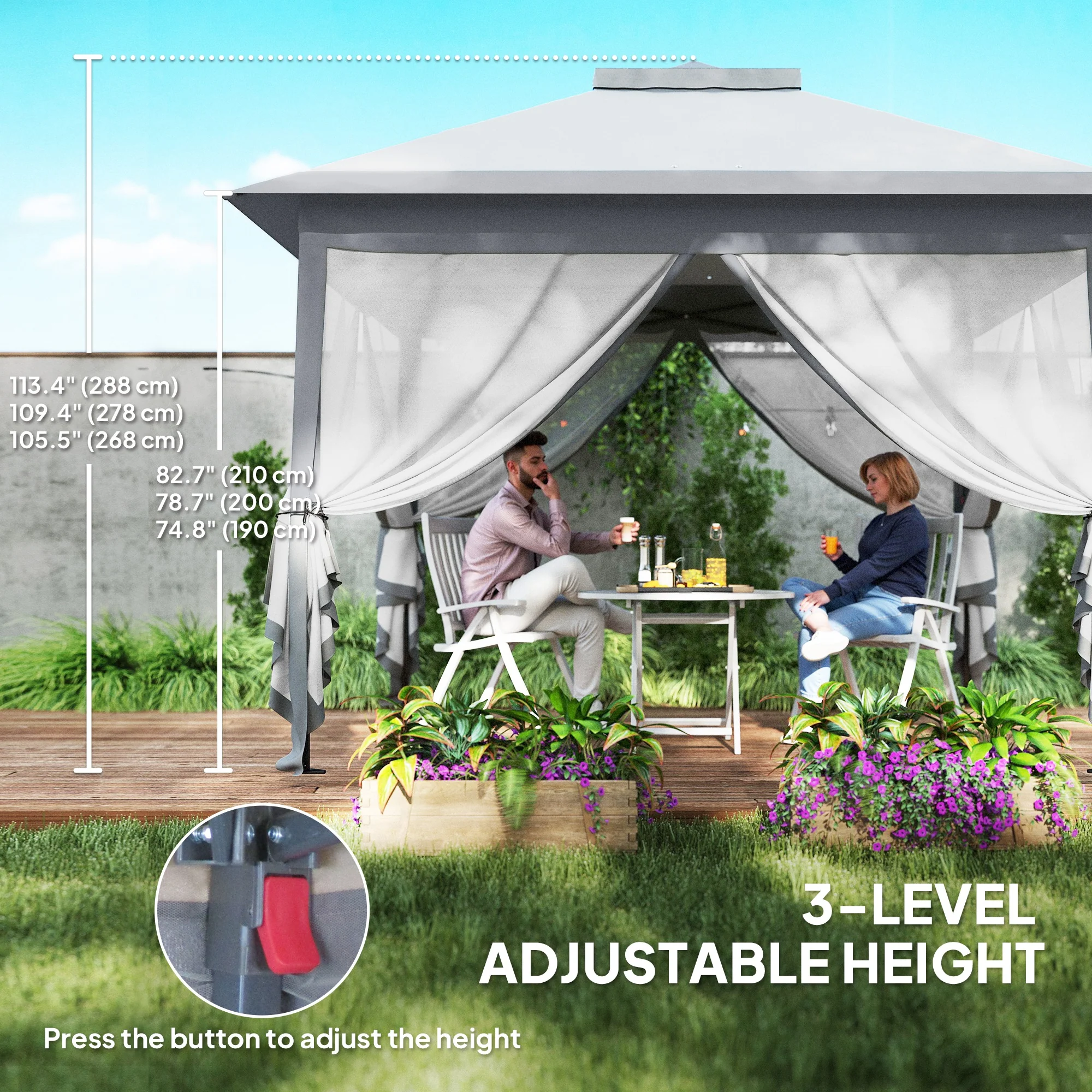 11' x 11' Pop Up Canopy with Double Roof and Mesh Sidewalls, Light Grey - Image 8