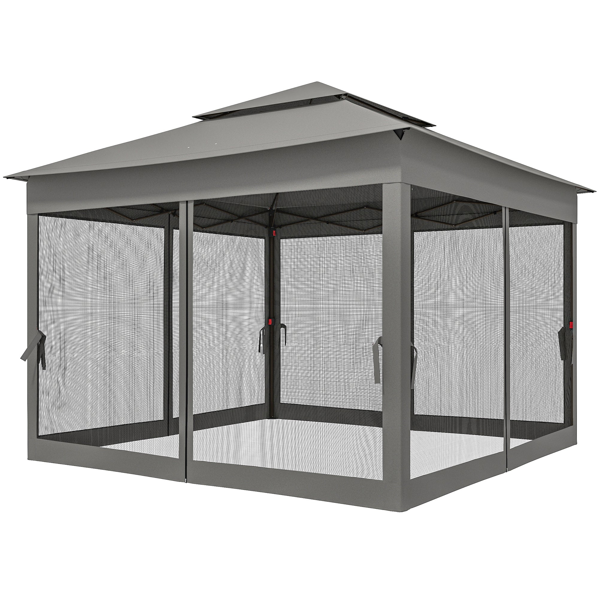 11' x 11' Pop-Up Canopy with 2-Tier Soft Top and Zipper Netting, Dark Grey - Image 2