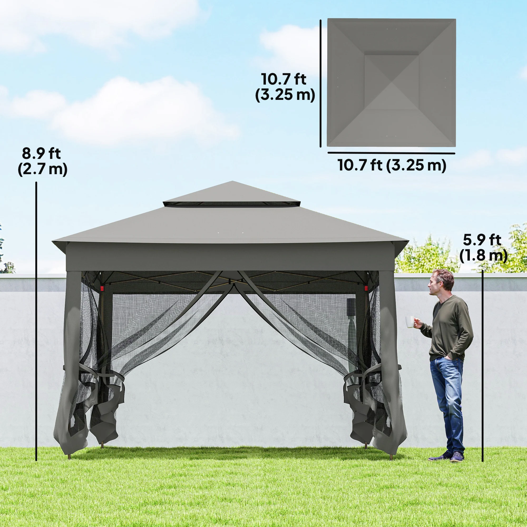 11' x 11' Pop-Up Canopy with 2-Tier Soft Top and Zipper Netting, Dark Grey - Image 5