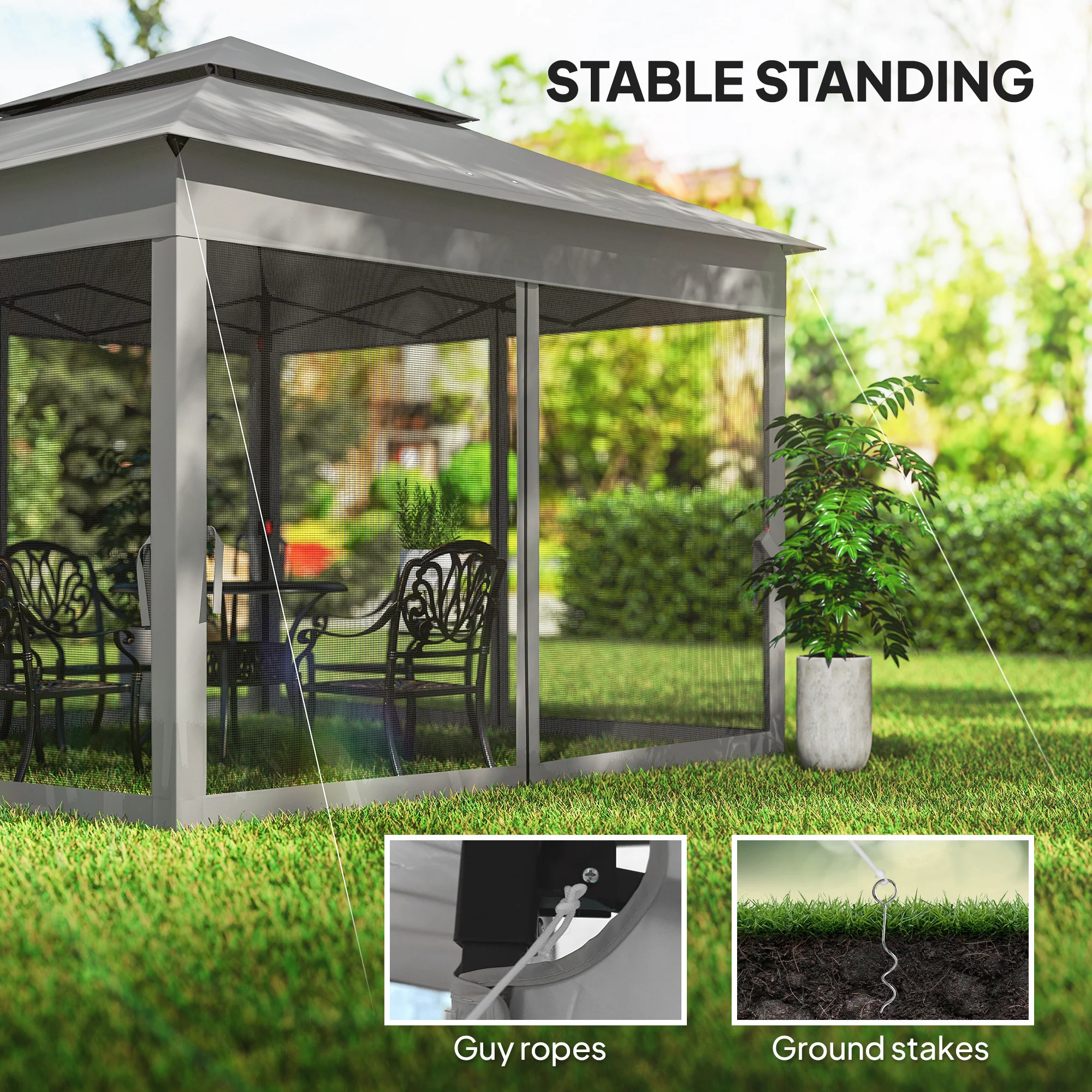 11' x 11' Pop-Up Canopy with 2-Tier Soft Top and Zipper Netting, Dark Grey - Image 8