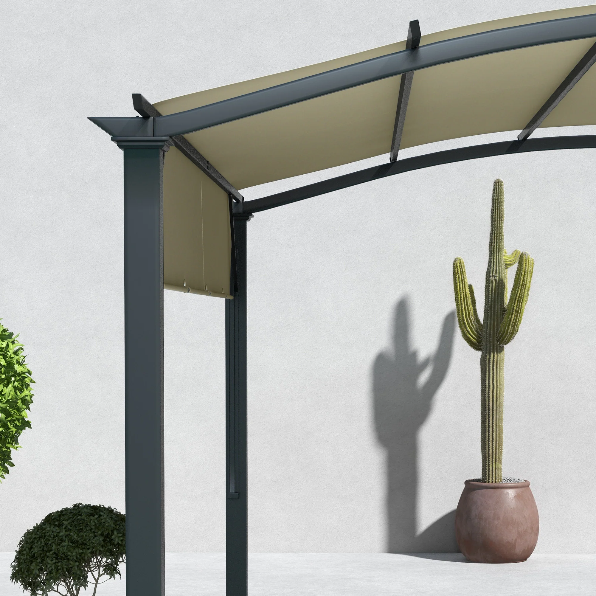 11' x 11' Retractable Pergola Canopy with Arched Metal Frame, Beige - Image 10