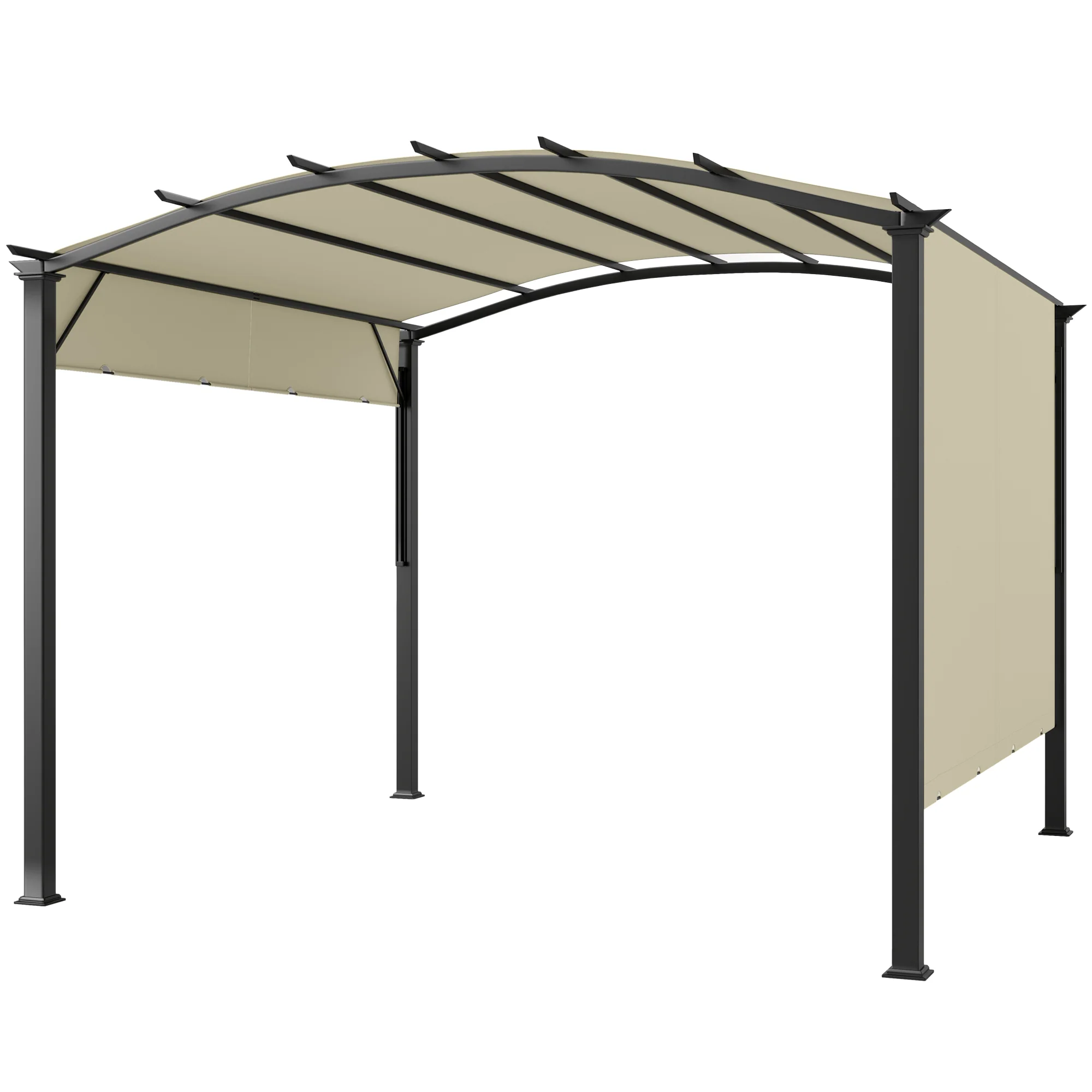 11' x 11' Retractable Pergola Canopy with Arched Metal Frame, Beige - Image 2
