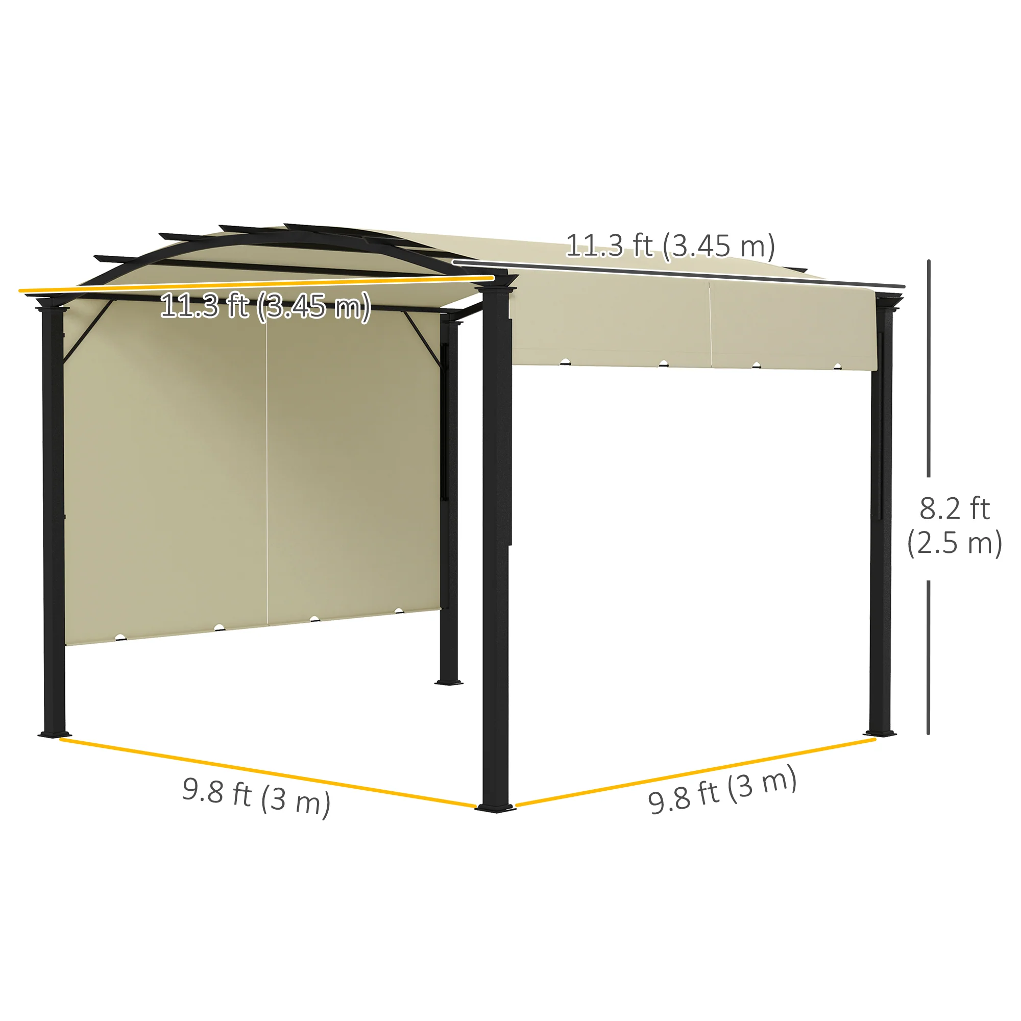 11' x 11' Retractable Pergola Canopy with Arched Metal Frame, Beige - Image 5