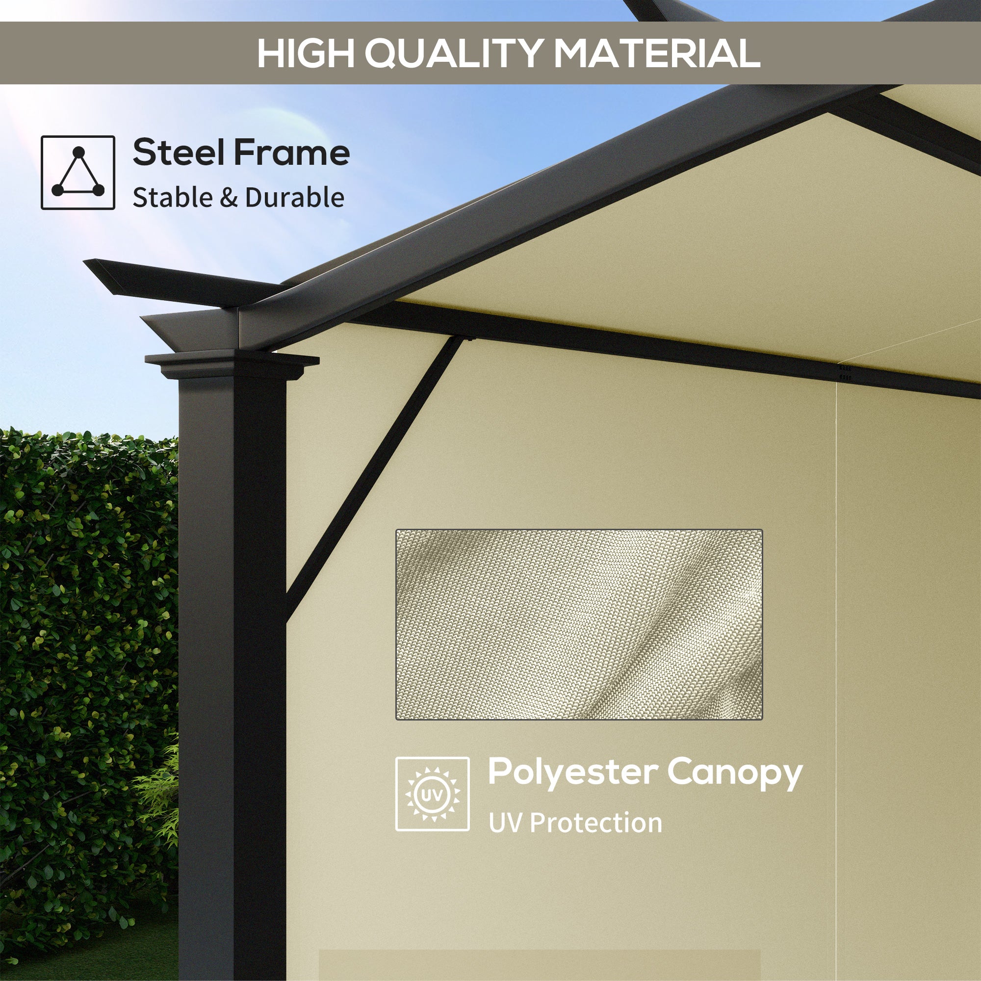 11' x 11' Retractable Pergola Canopy with Arched Metal Frame, Beige - Image 6