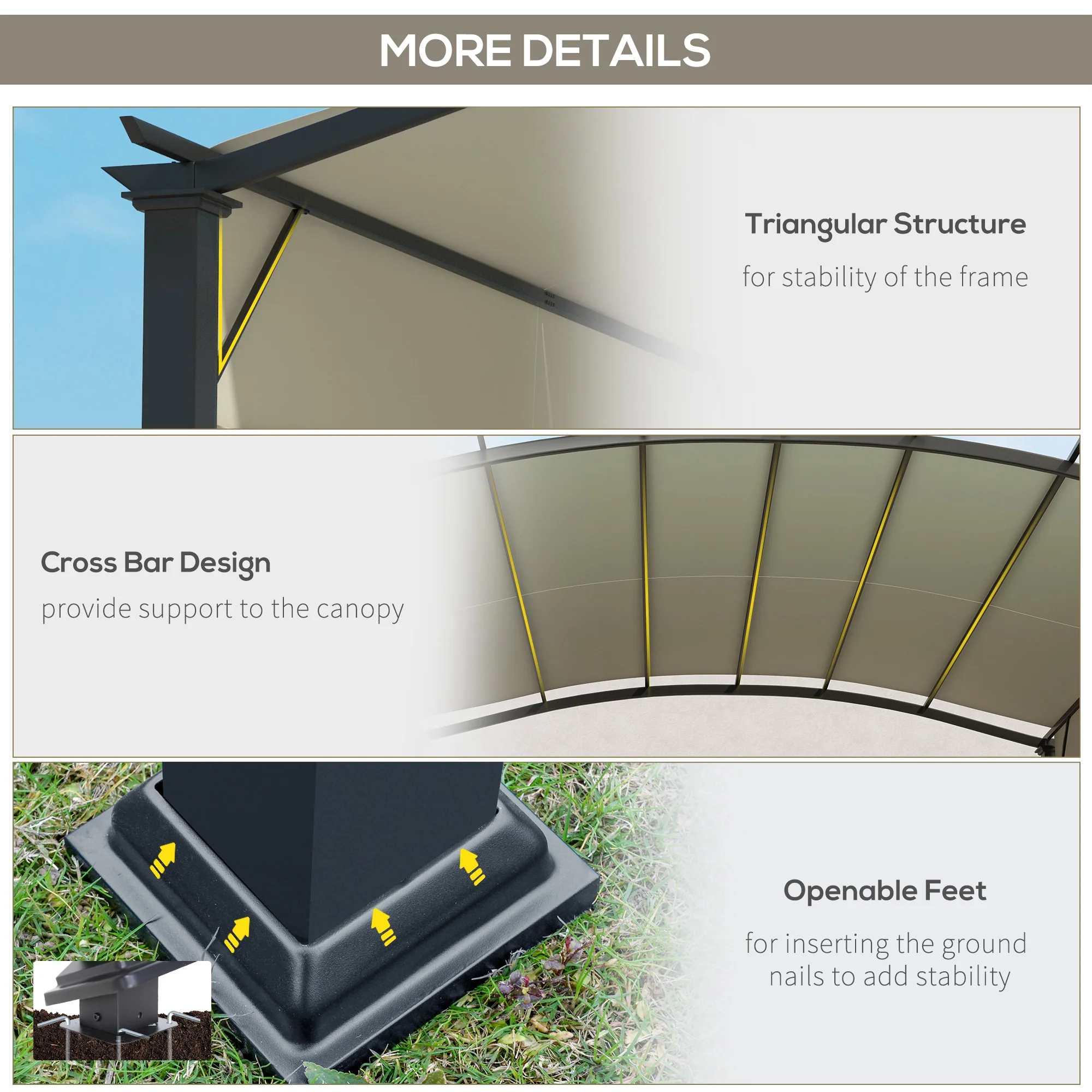 11' x 11' Retractable Pergola Canopy with Arched Metal Frame, Beige - Image 8