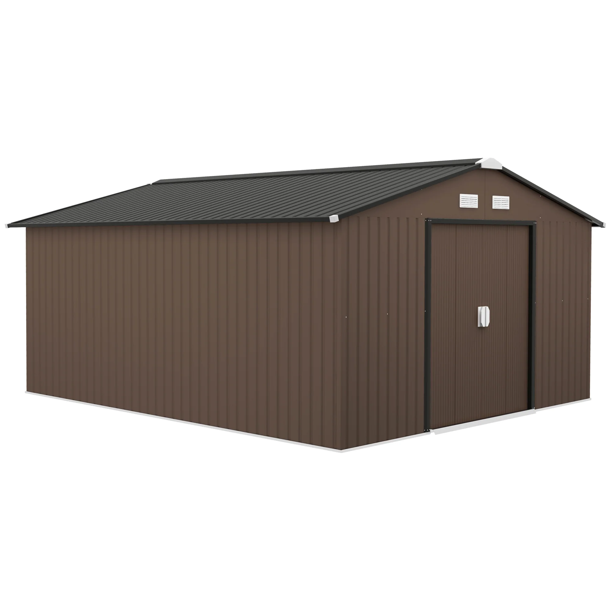 EverBase 11' x 13' Metal Garden Storage Shed with Foundation Kit & Double Doors, Brown - Image 12
