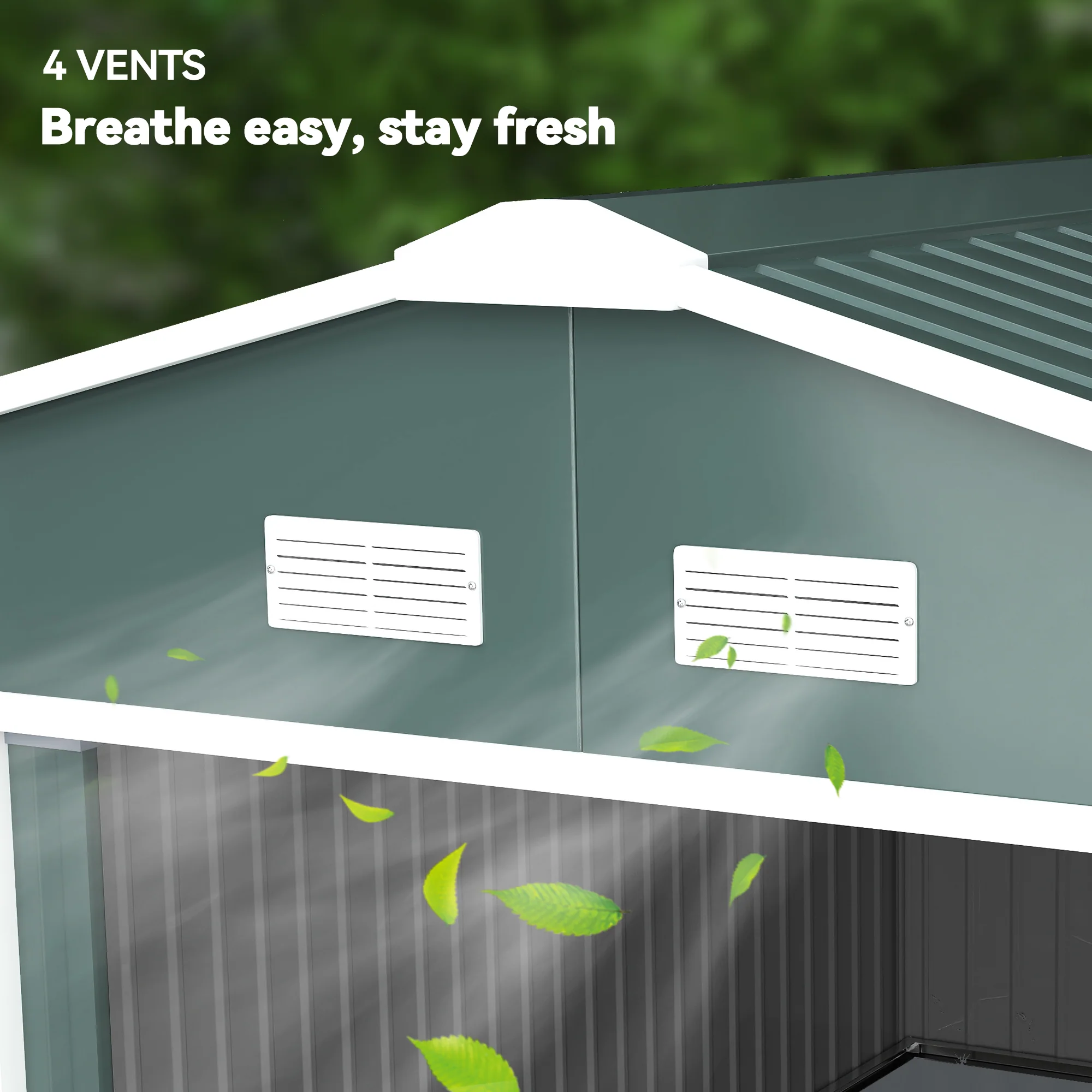 EverBase 11' x 13' Metal Garden Storage Shed with Foundation Kit & Double Doors, Green - Image 10