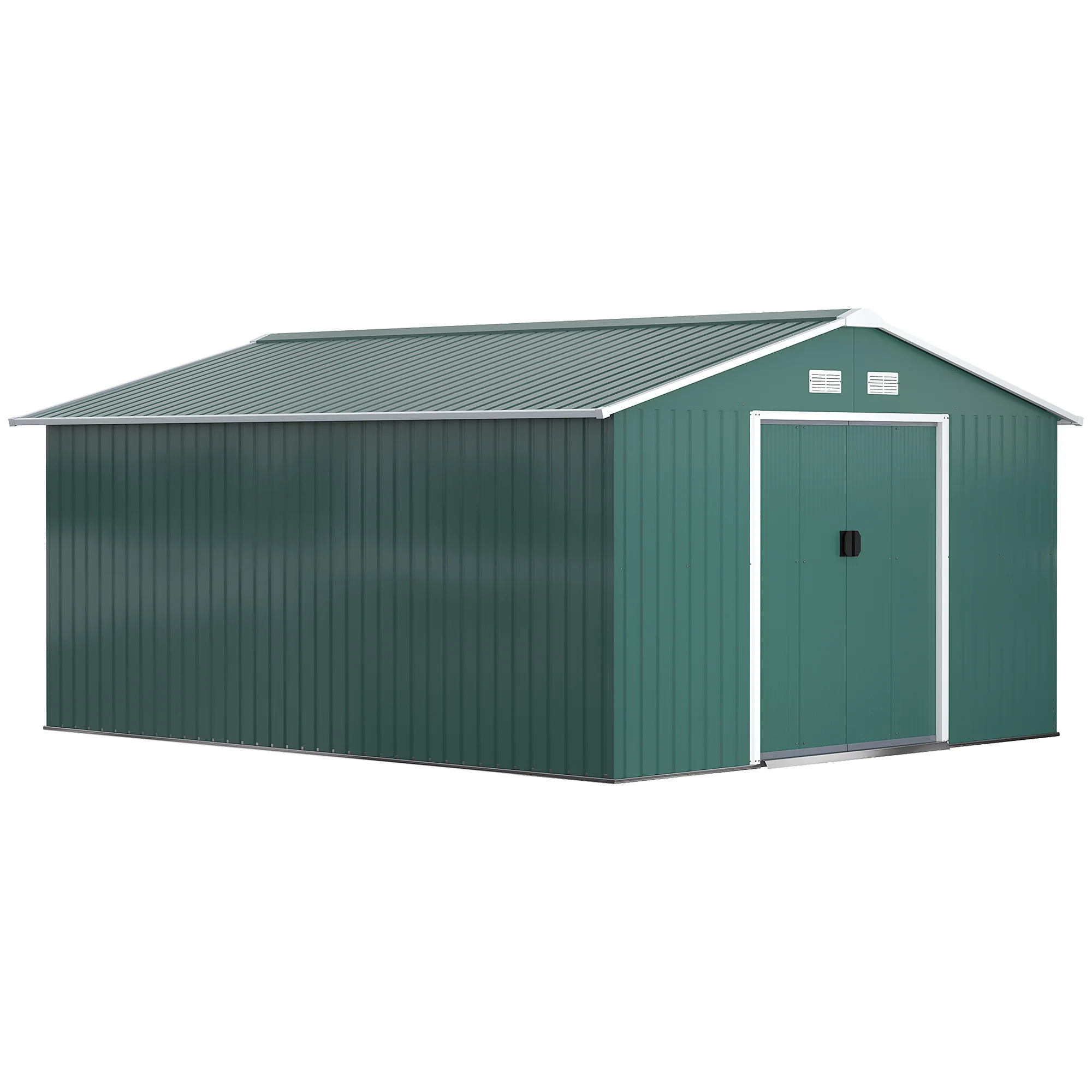 EverBase 11' x 13' Metal Garden Storage Shed with Foundation Kit & Double Doors, Green - Image 12
