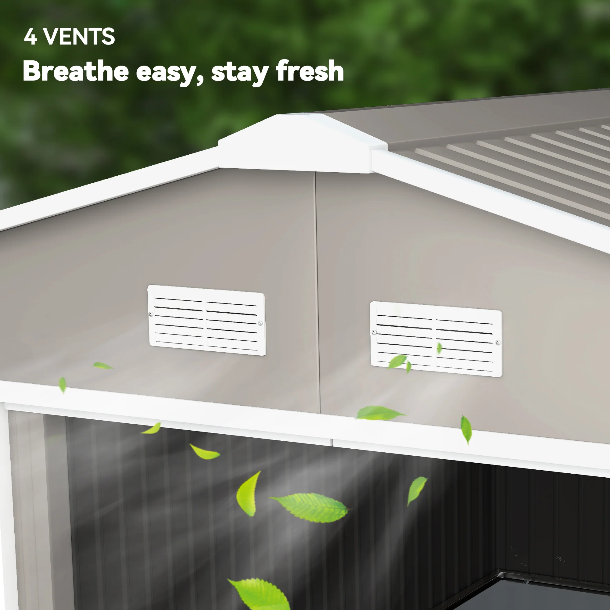 EverBase 11' x 13' Metal Garden Storage Shed with Foundation Kit & Double Doors, Light Grey - Image 10