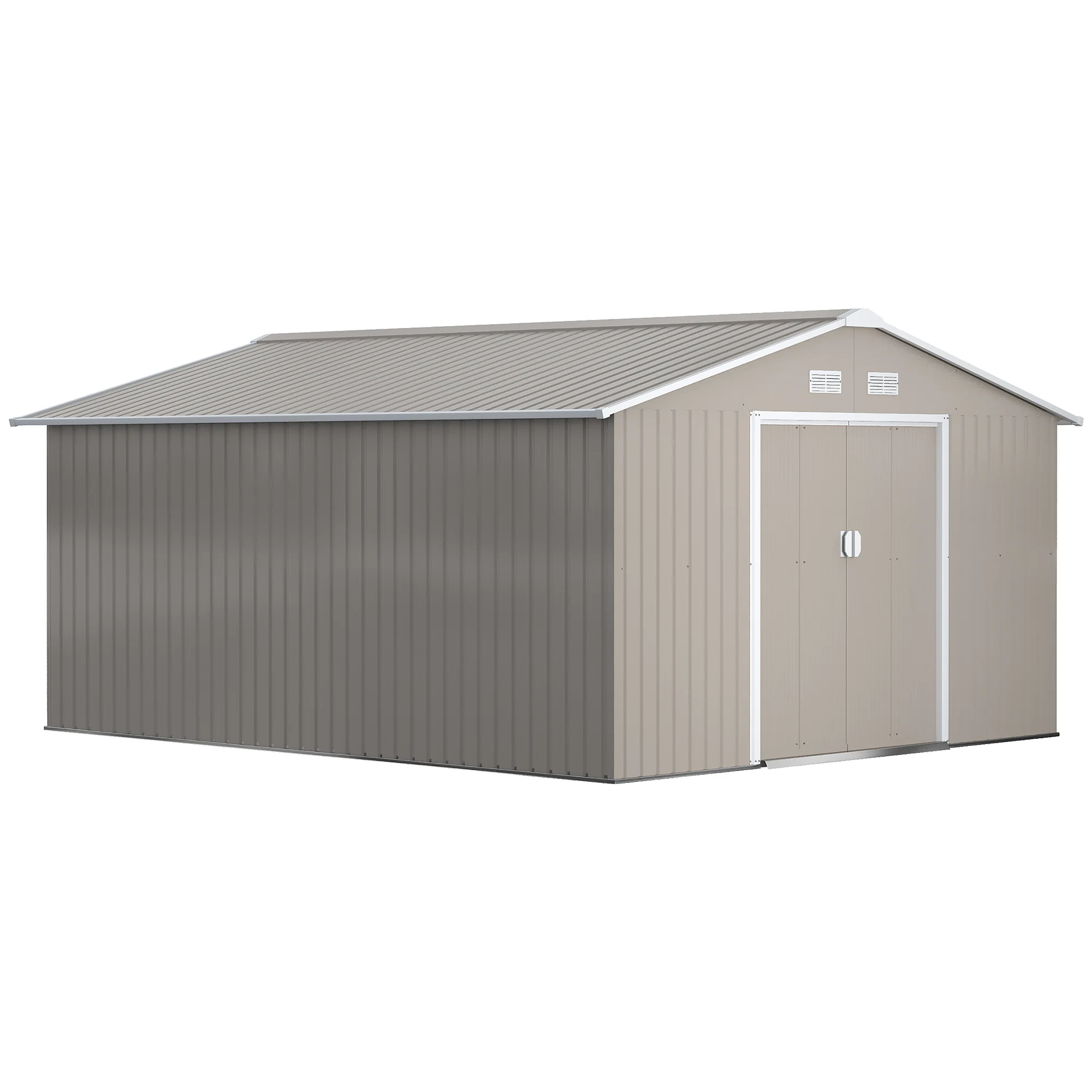 EverBase 11' x 13' Metal Garden Storage Shed with Foundation Kit & Double Doors, Light Grey - Image 12