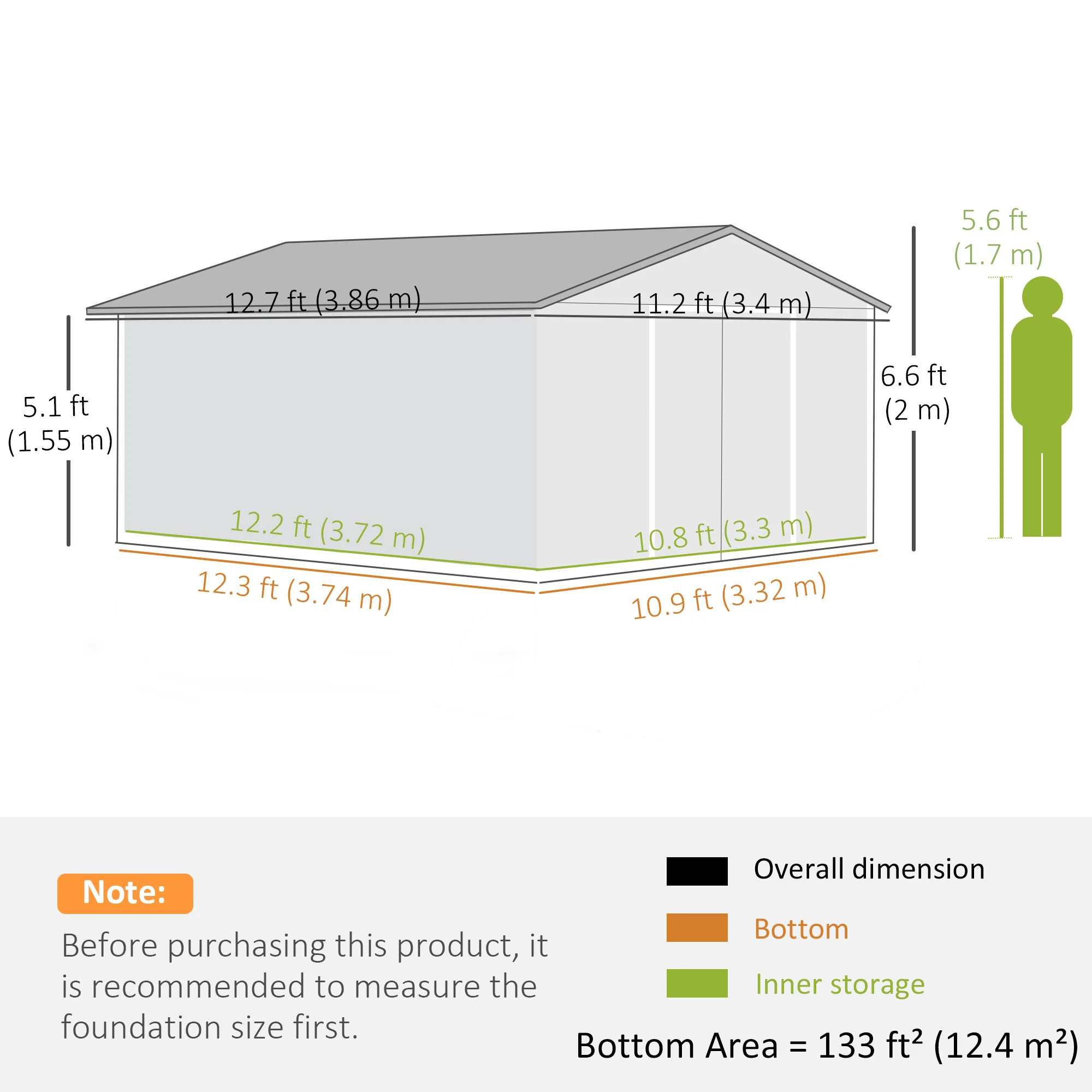 EverBase 11' x 13' Metal Garden Storage Shed with Foundation Kit & Double Doors, Light Grey - Image 5
