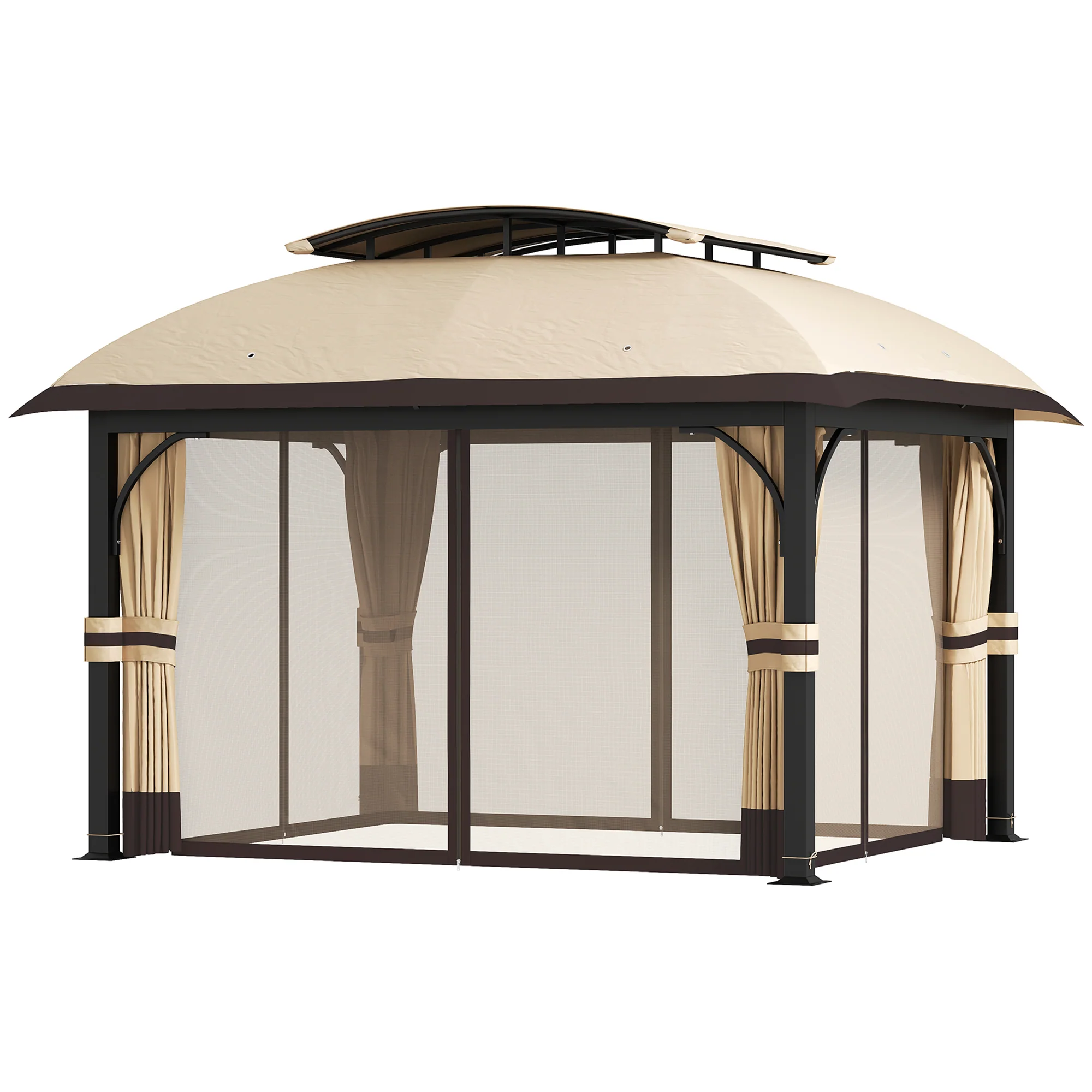 11' x 13' Weatherproof Gazebo with Netting & Curtains, Khaki - Image 2