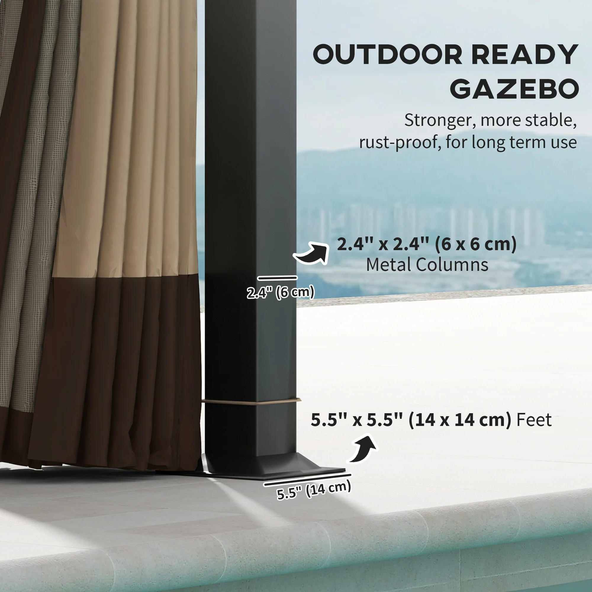 11' x 13' Weatherproof Gazebo with Netting & Curtains, Khaki - Image 8