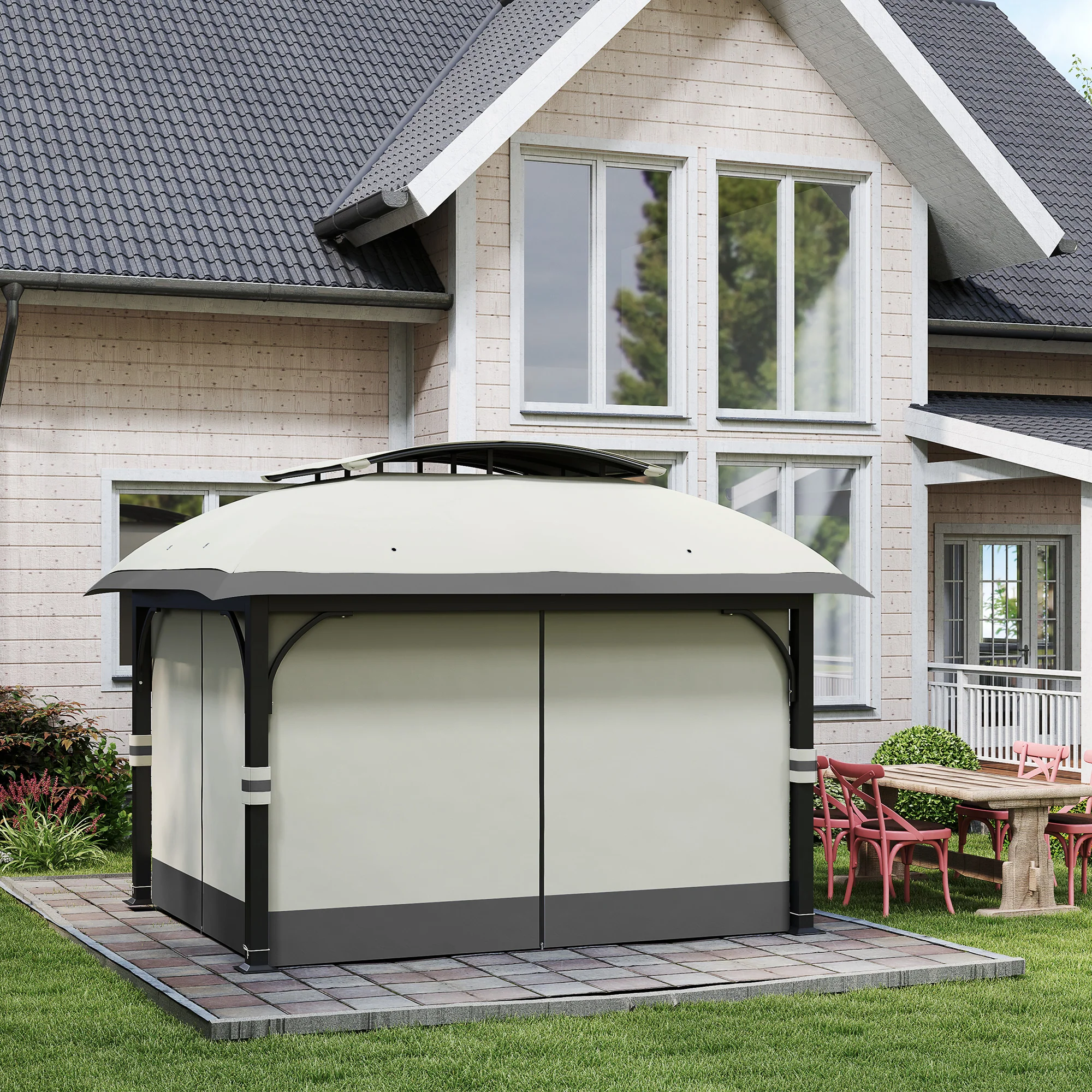 11' x 13' Double Roof Gazebo with Netting & Galvanized Frame, Light Grey - Image 10