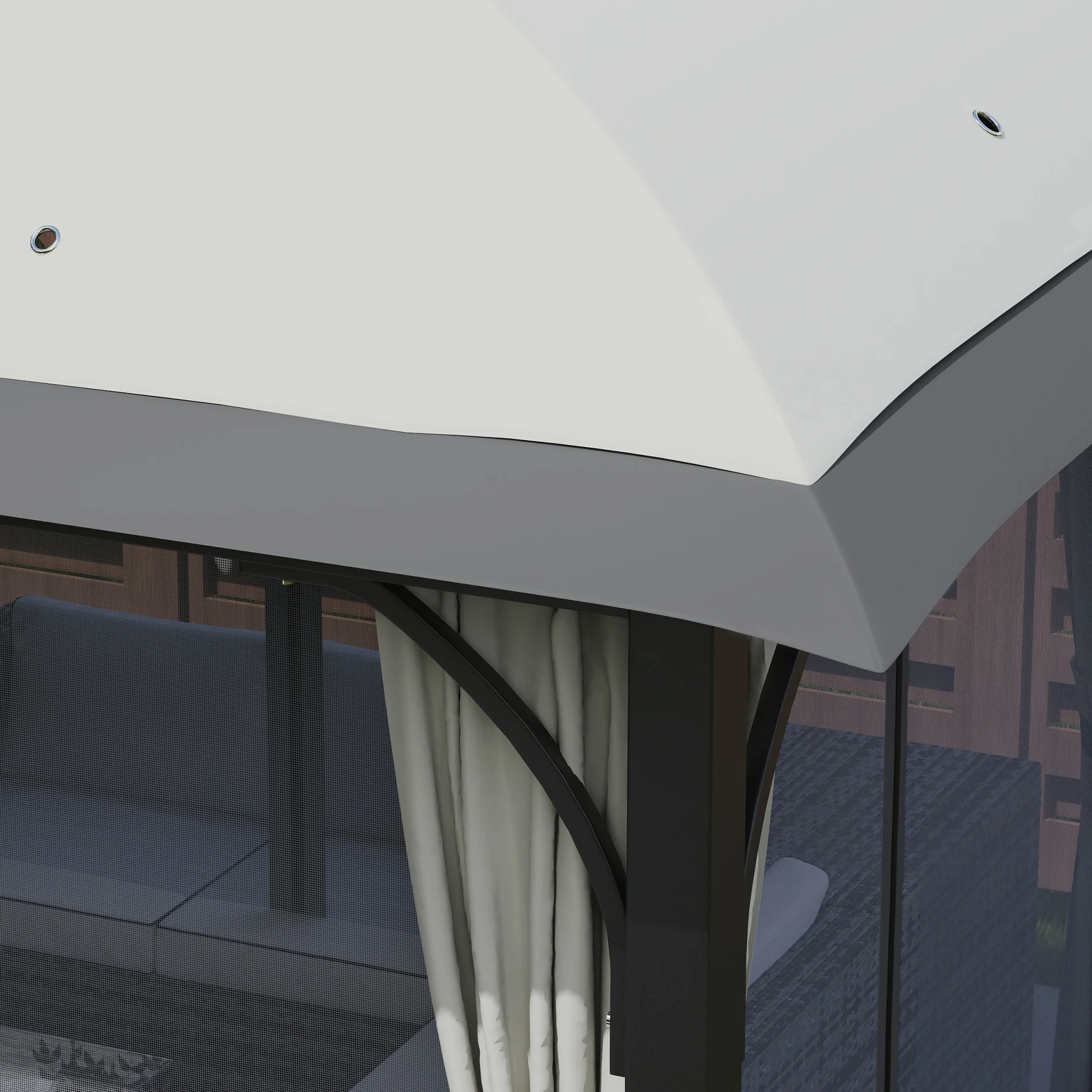 11' x 13' Double Roof Gazebo with Netting & Galvanized Frame, Light Grey - Image 11