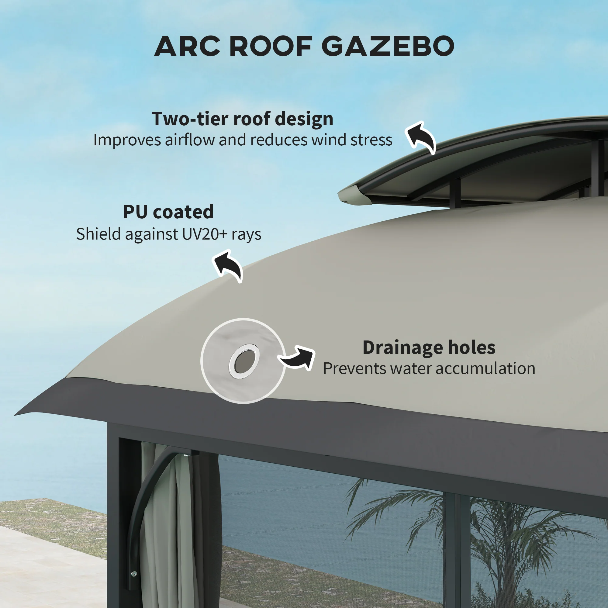 11' x 13' Double Roof Gazebo with Netting & Galvanized Frame, Light Grey - Image 6