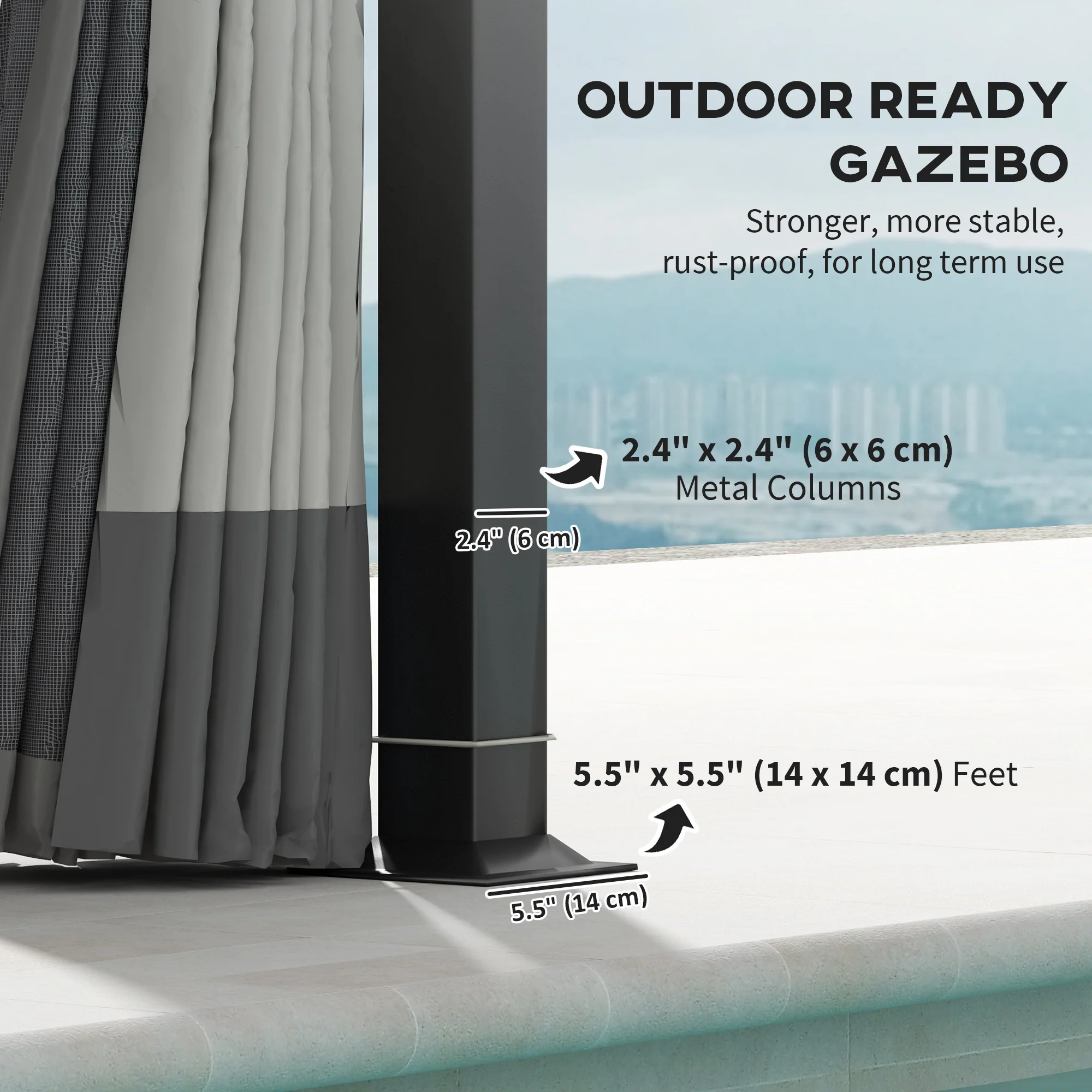 11' x 13' Double Roof Gazebo with Netting & Galvanized Frame, Light Grey - Image 8