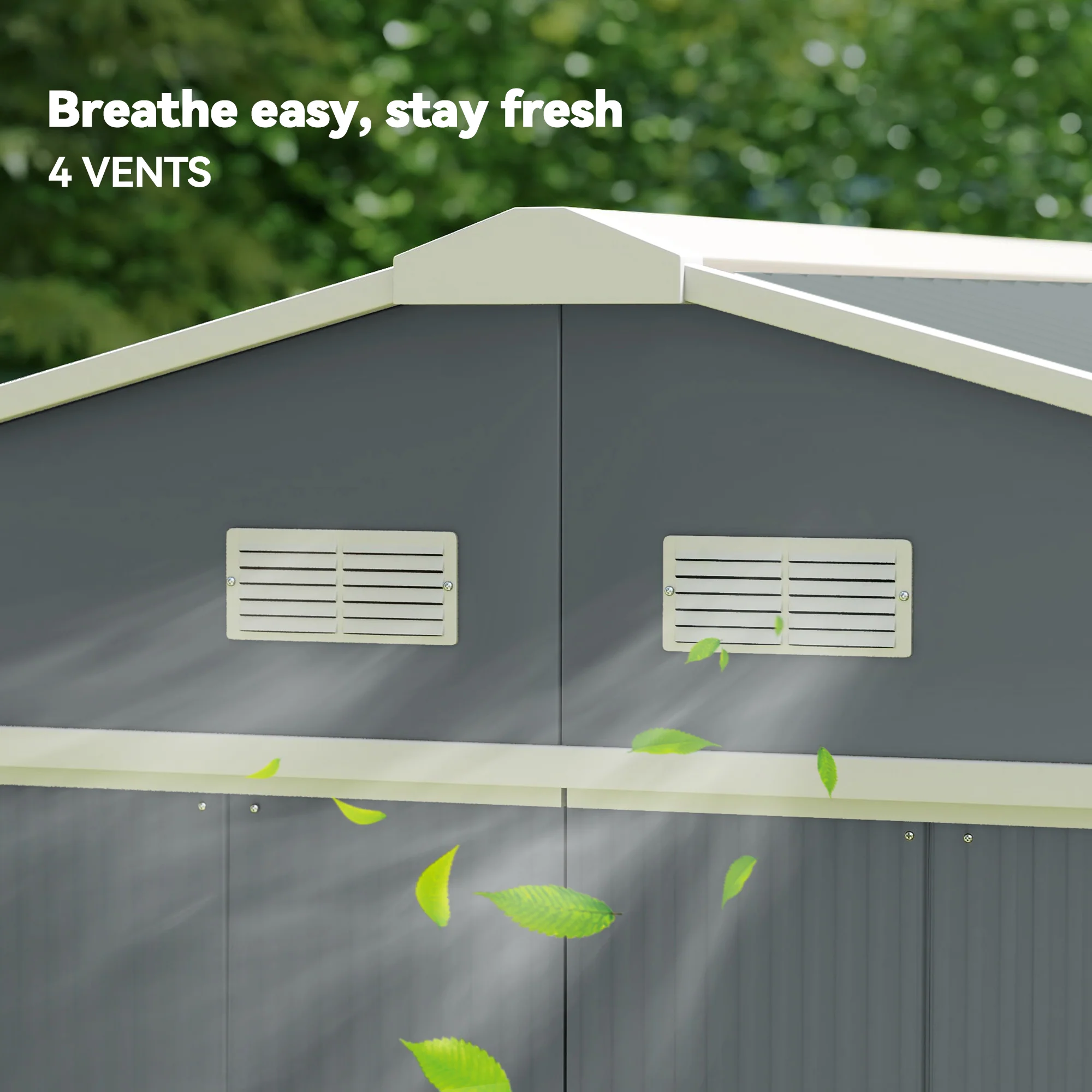 EverBase 11' x 13' Metal Garden Storage Shed with Foundation Kit & Double Doors, Grey - Image 10