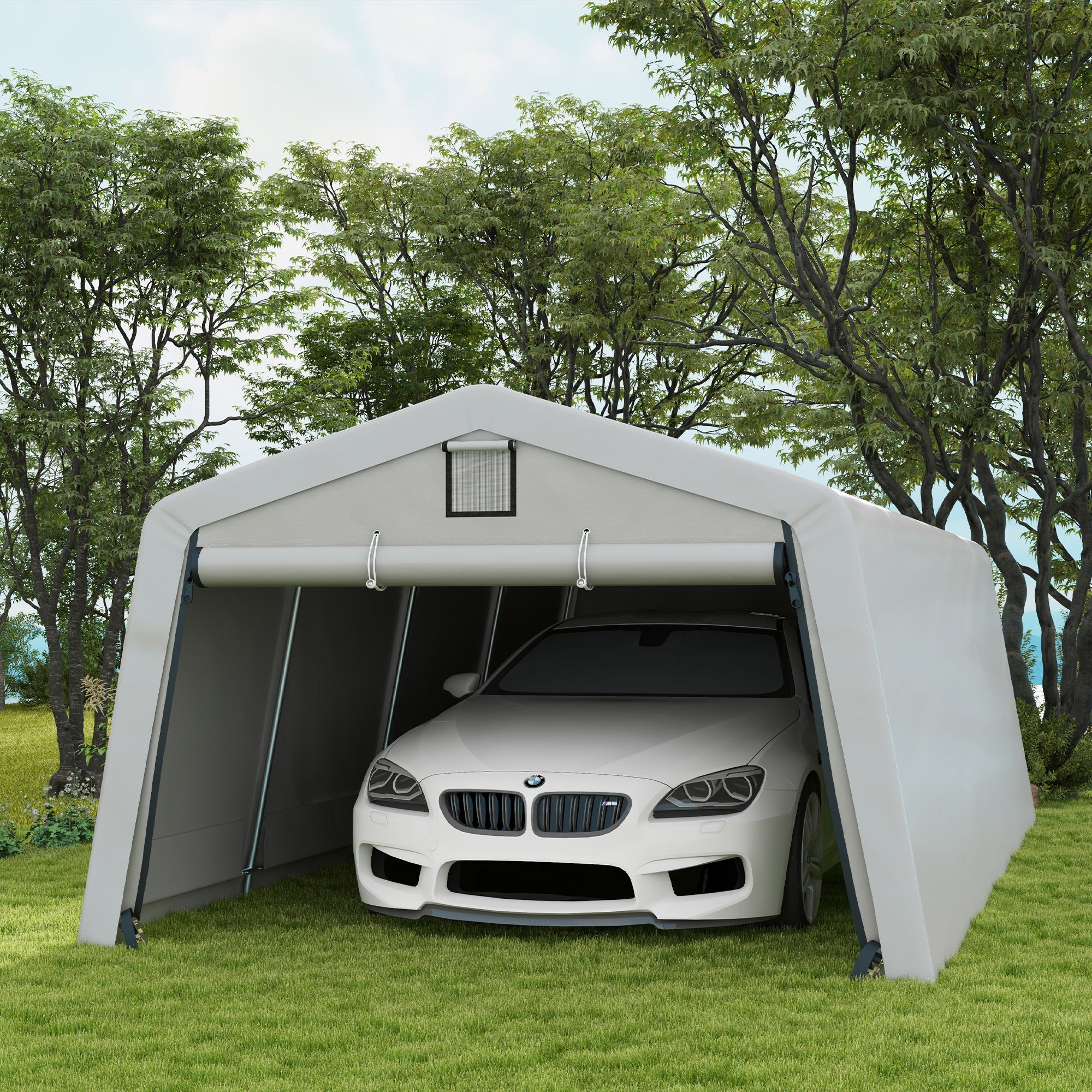 11' x 20' Heavy Duty Carport with 2 Ventilation Windows and Large Door, Grey - Image 3