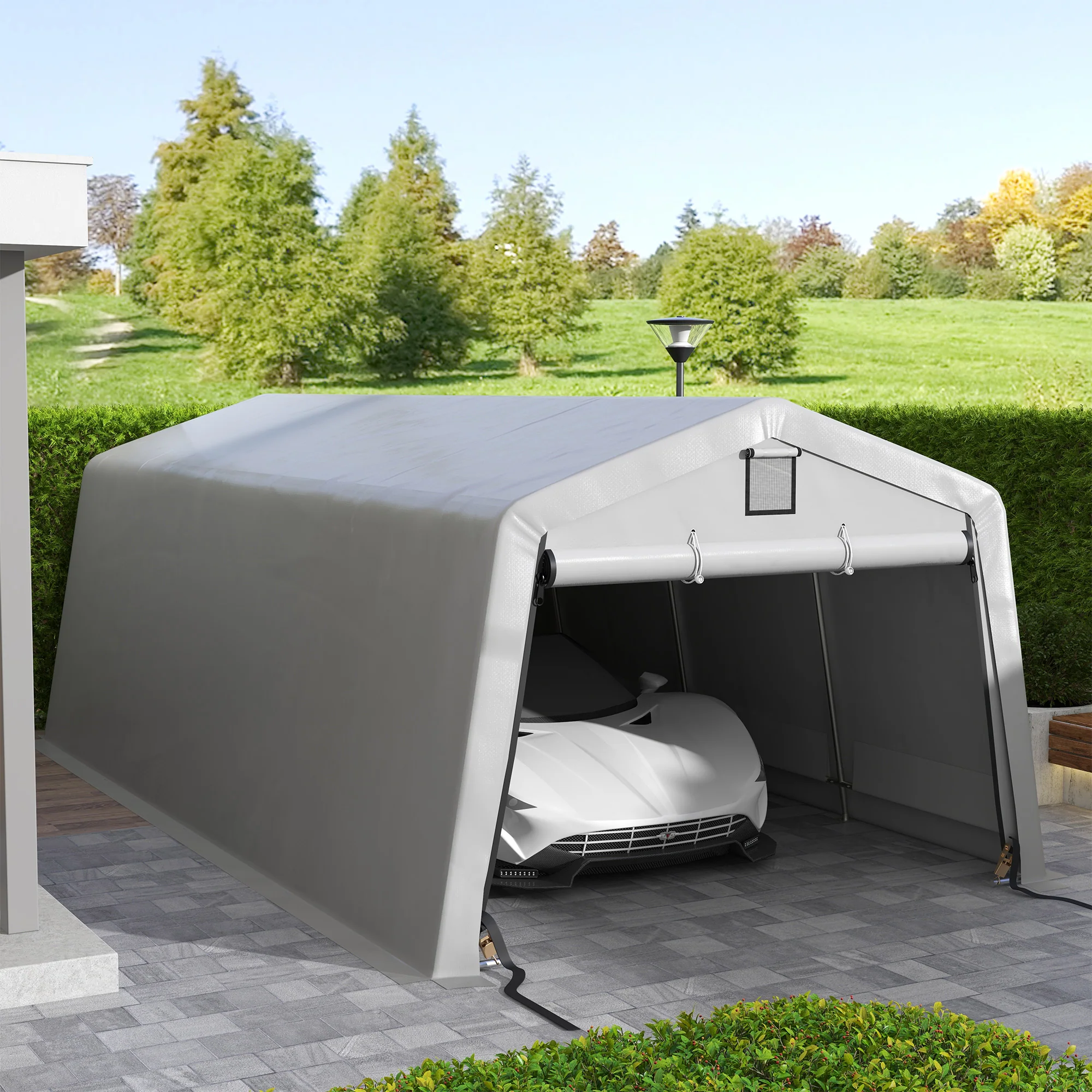 11' x 20' Heavy Duty Carport with 2 Ventilation Windows and Large Door, Grey - Image 4