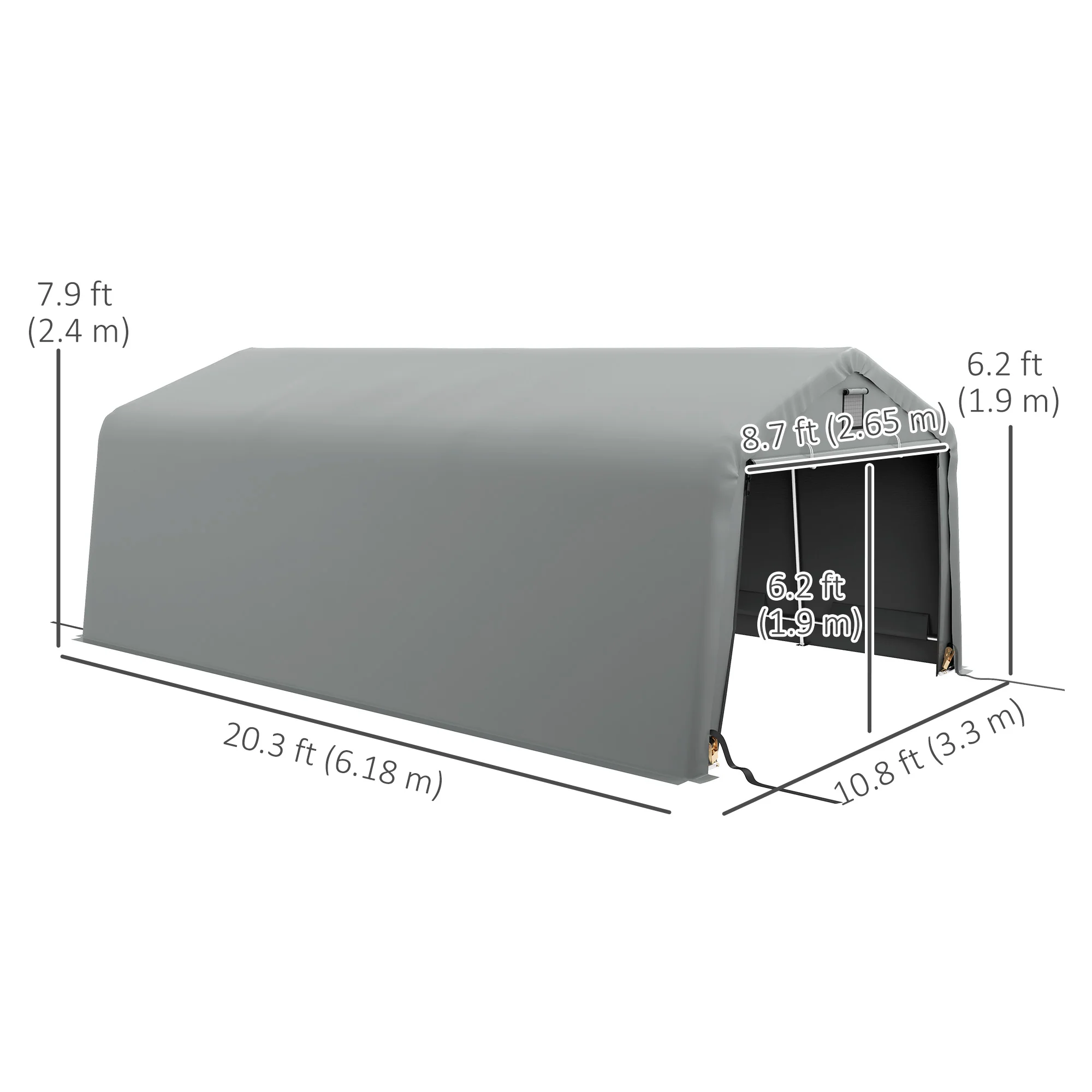 11' x 20' Heavy Duty Carport with 2 Ventilation Windows and Large Door, Grey - Image 5