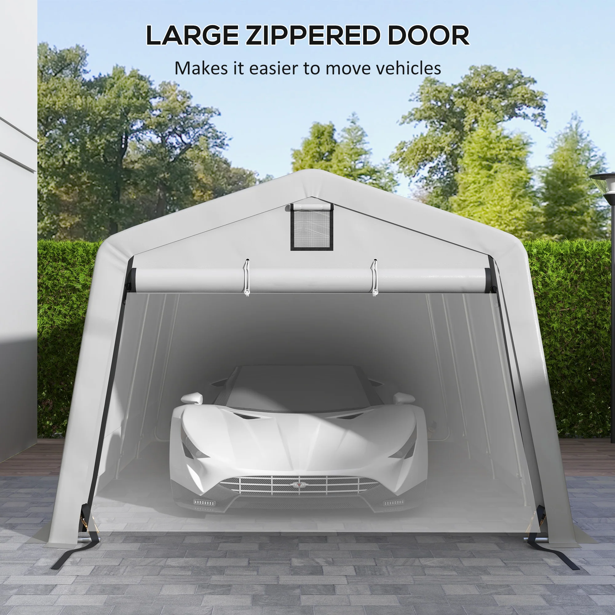 11' x 20' Heavy Duty Carport with 2 Ventilation Windows and Large Door, Grey - Image 8