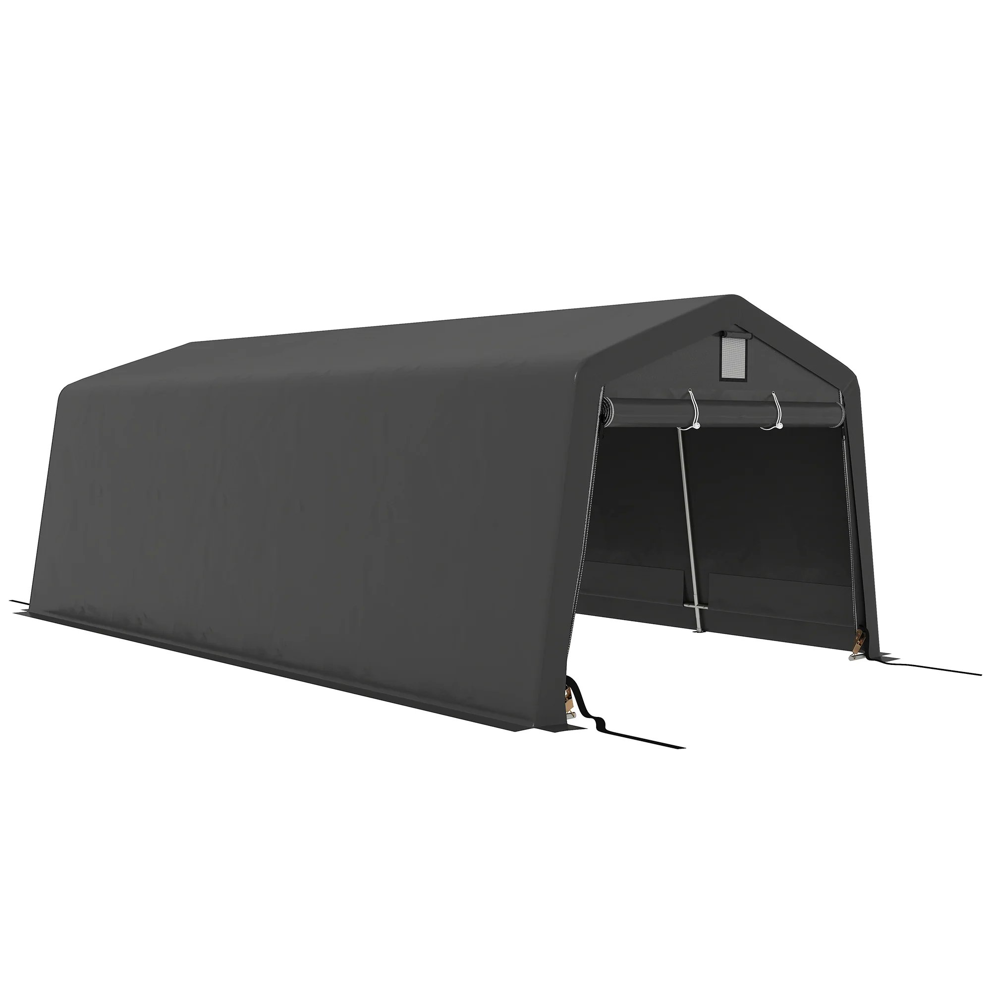 11' x 20' Heavy Duty Carport with 2 Ventilation Windows and Large Door, Dark Grey