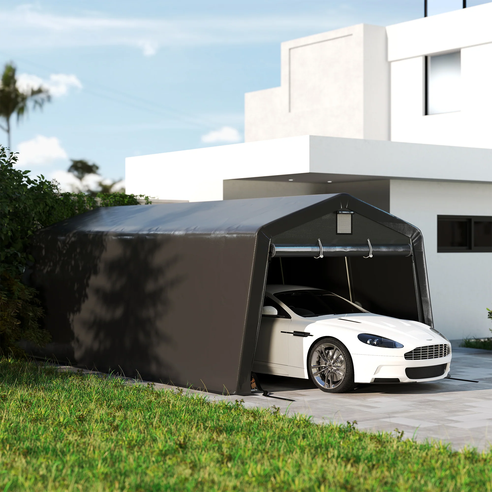 11' x 20' Heavy Duty Carport with 2 Ventilation Windows and Large Door, Dark Grey - Image 3