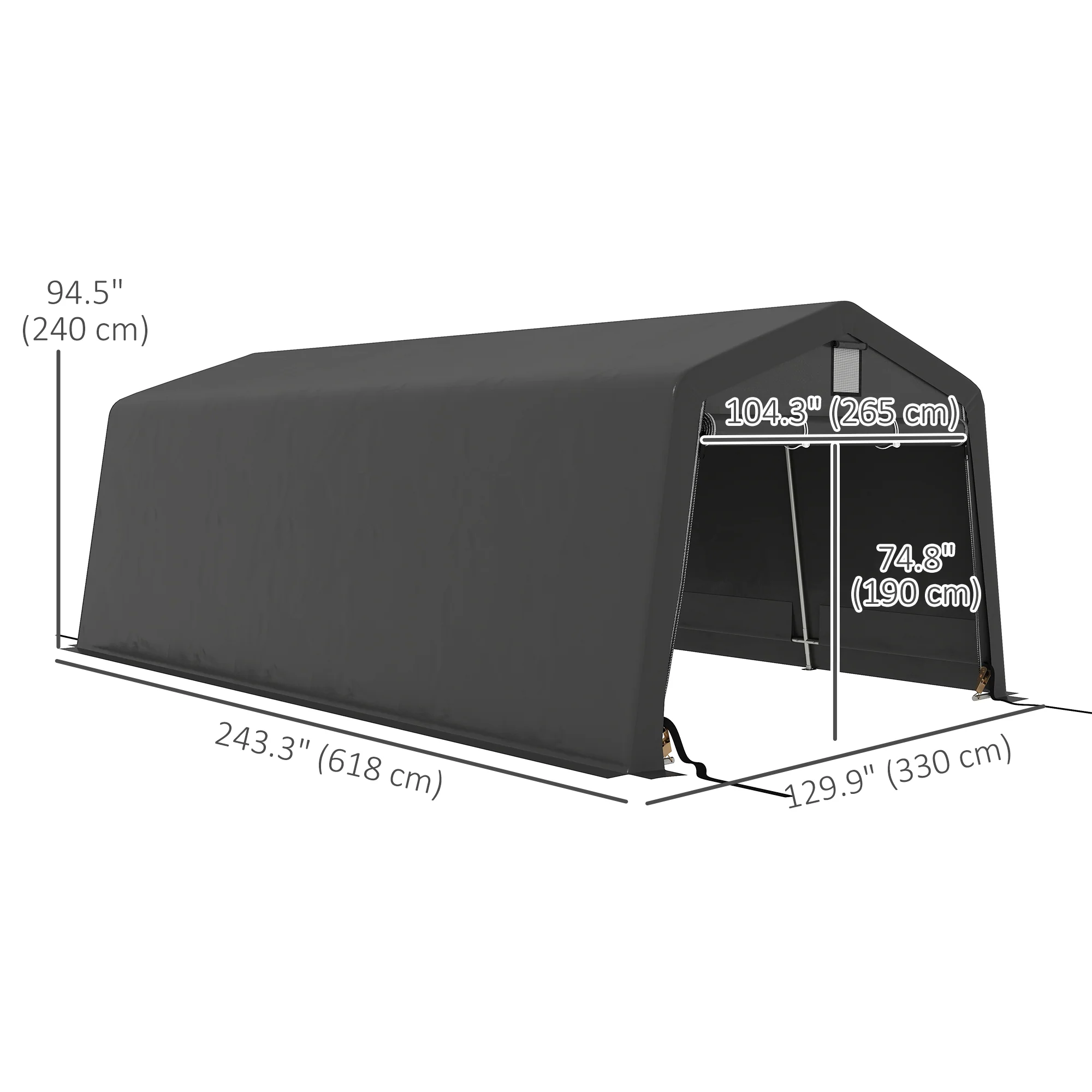 11' x 20' Heavy Duty Carport with 2 Ventilation Windows and Large Door, Dark Grey - Image 5
