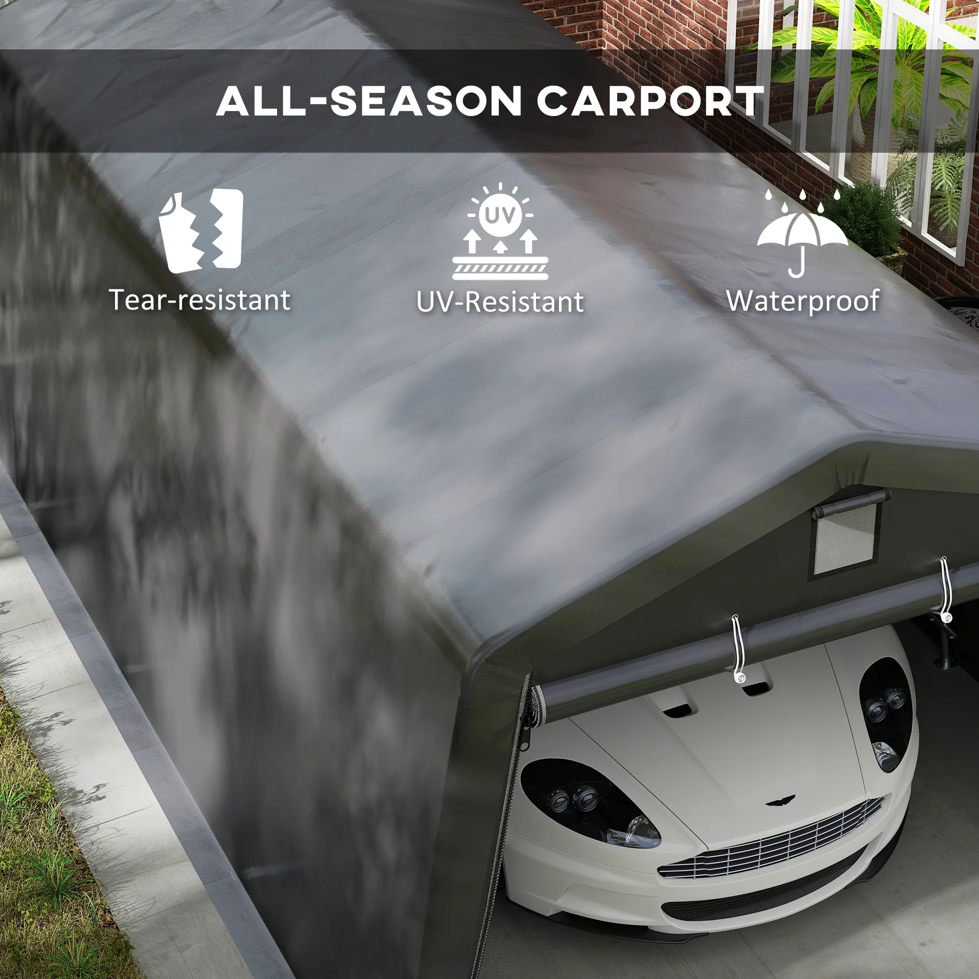 11' x 20' Heavy Duty Carport with 2 Ventilation Windows and Large Door, Dark Grey - Image 6