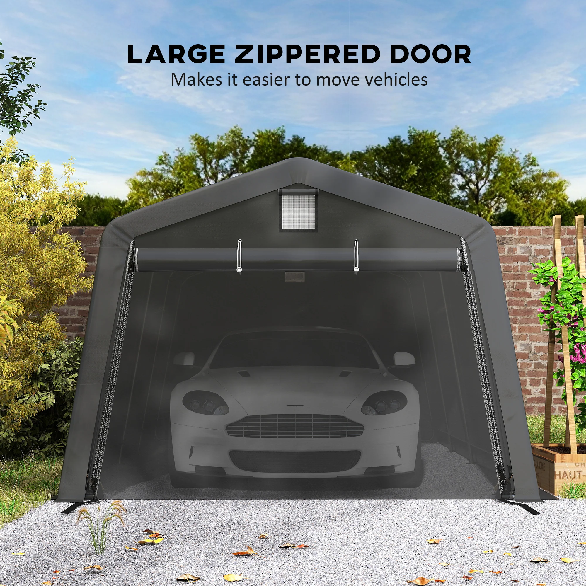 11' x 20' Heavy Duty Carport with 2 Ventilation Windows and Large Door, Dark Grey - Image 8