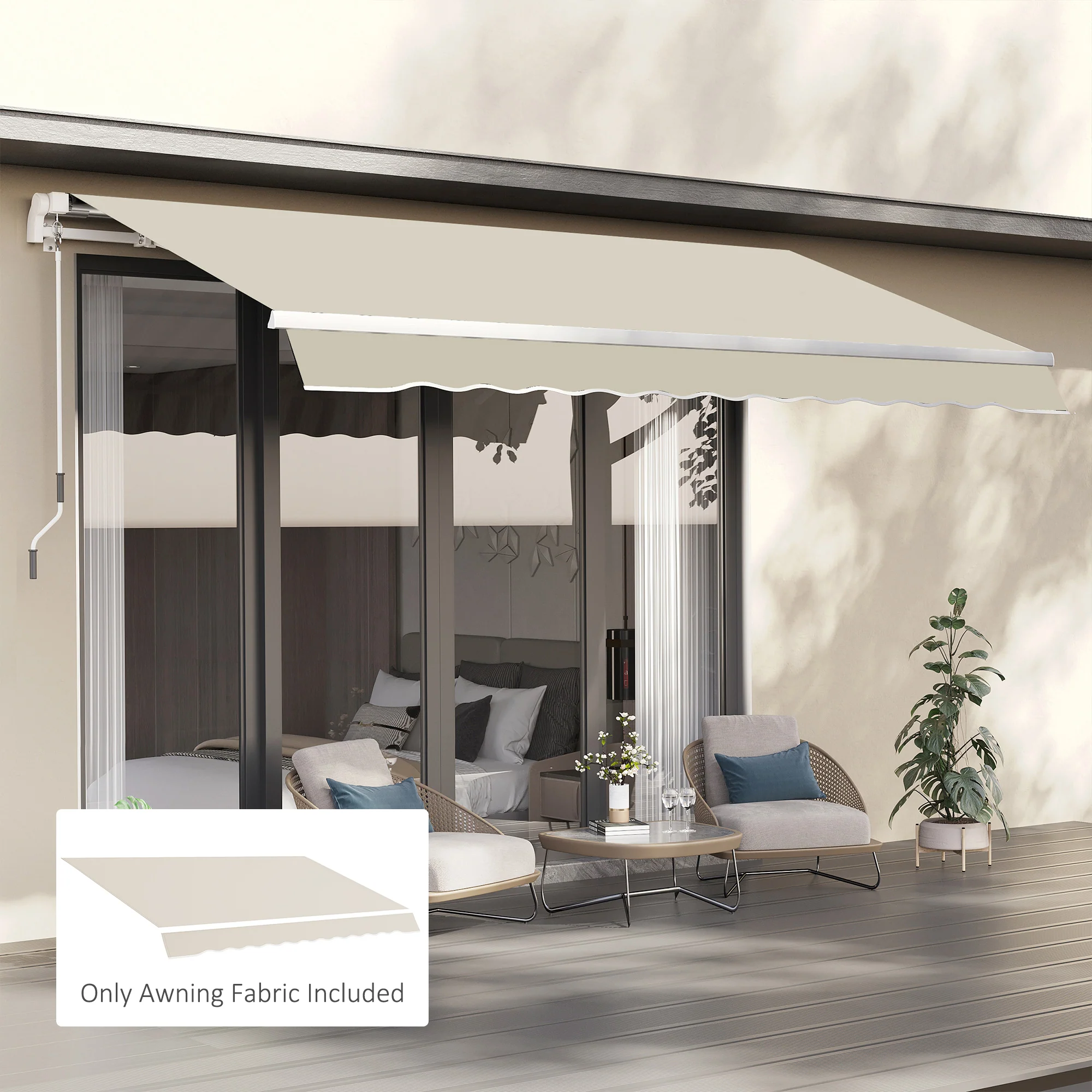 11' x 8' Retractable Awning Fabric Replacement, 280gsm UV Resistant Fabric, Cream White - Image 3