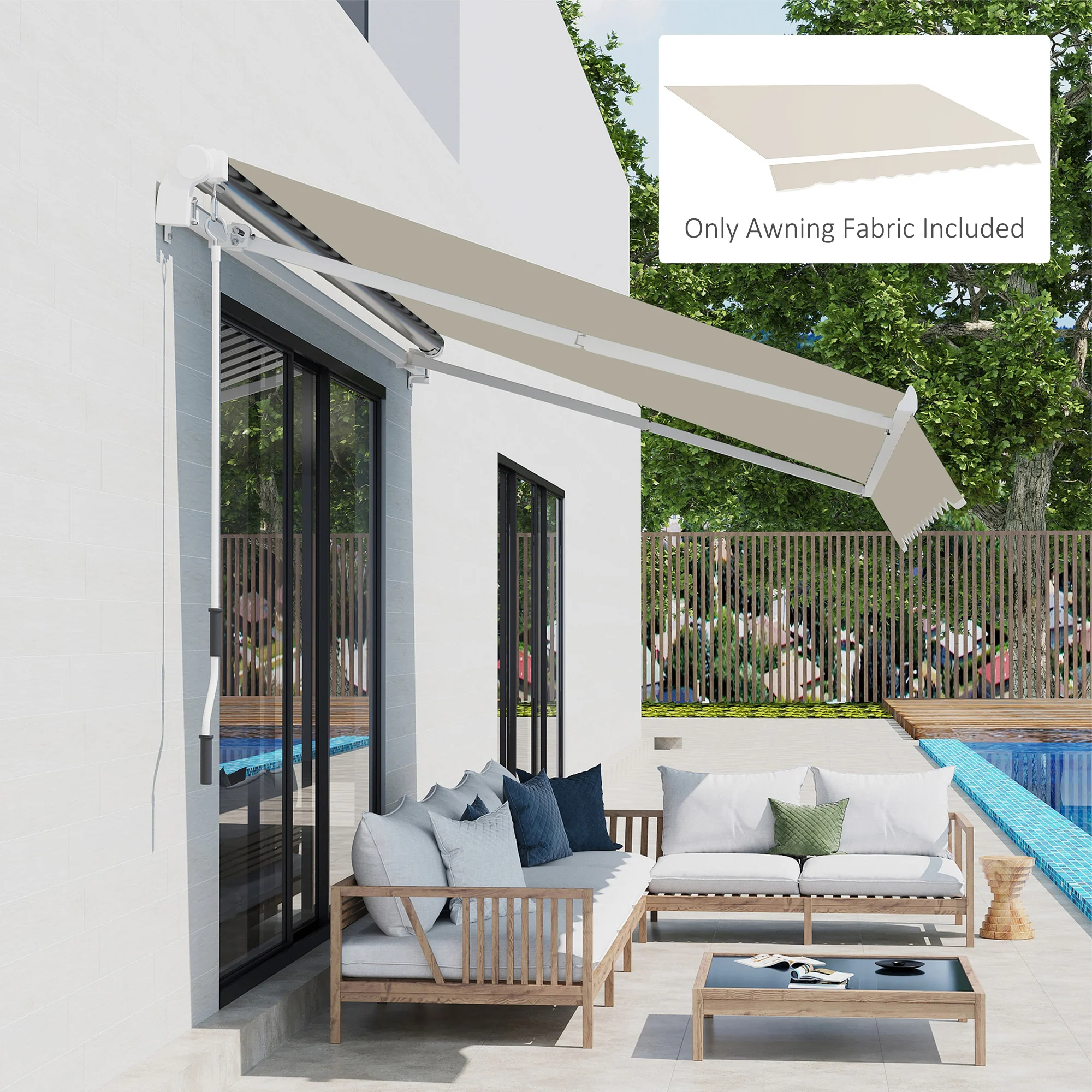 11' x 8' Retractable Awning Fabric Replacement, 280gsm UV Resistant Fabric, Cream White - Image 4
