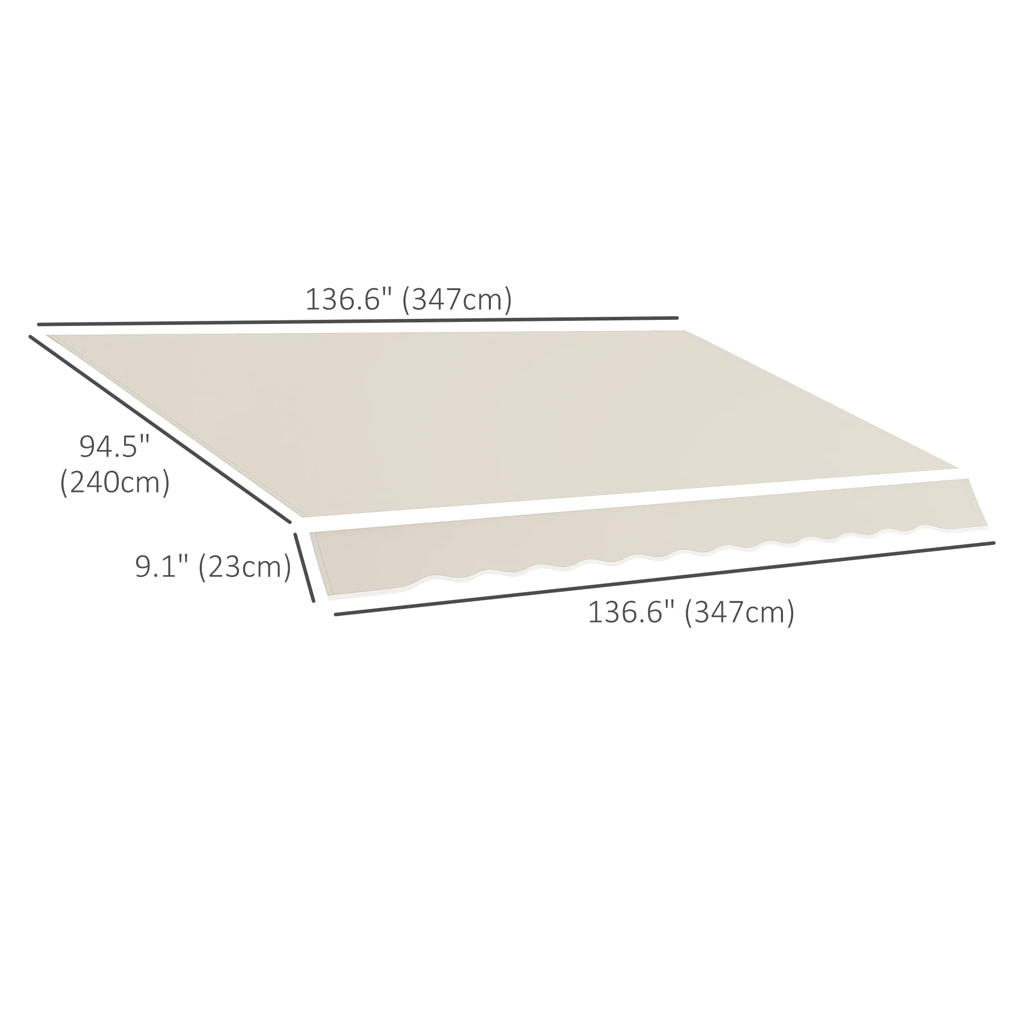 11' x 8' Retractable Awning Fabric Replacement, 280gsm UV Resistant Fabric, Cream White - Image 5