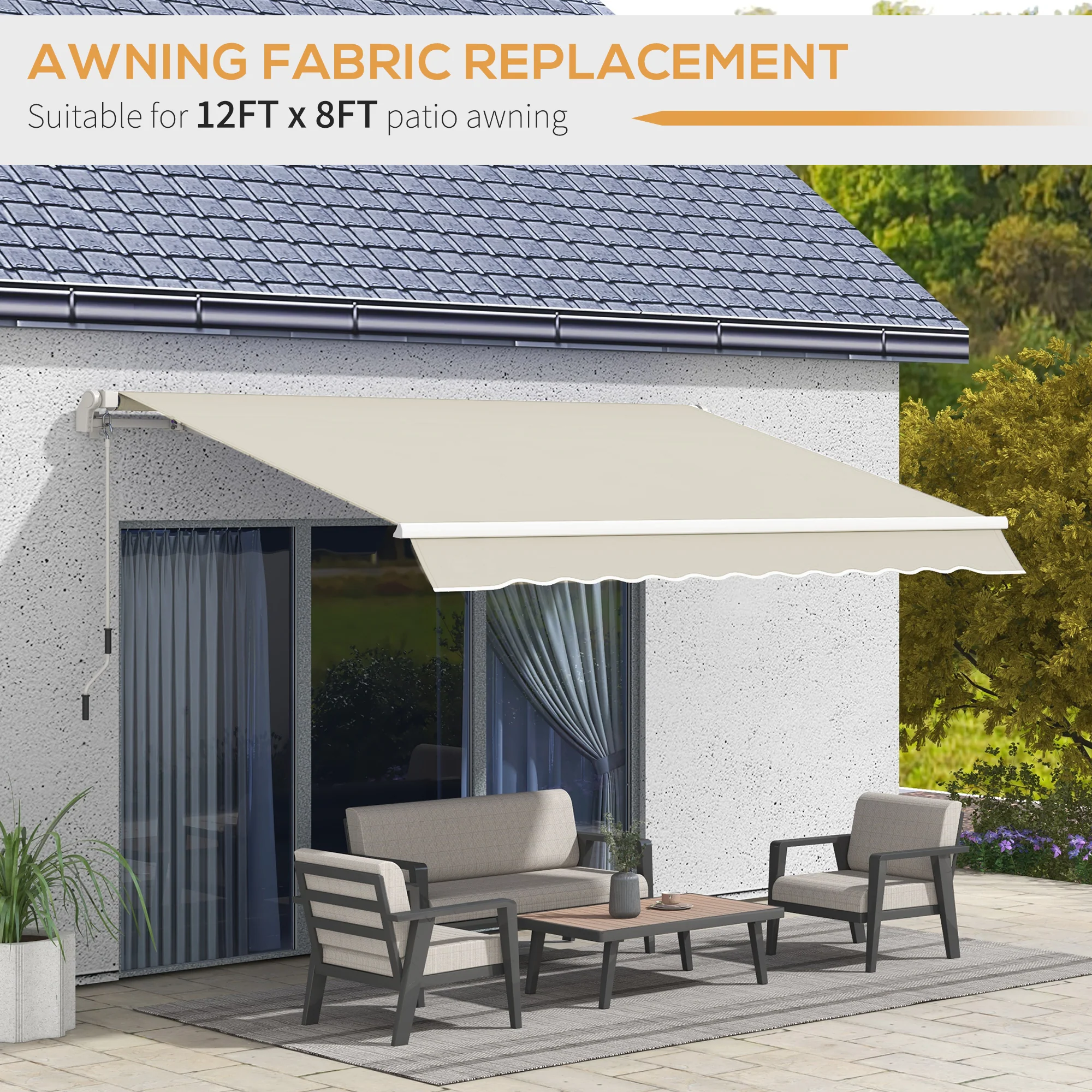 11' x 8' Retractable Awning Fabric Replacement, 280gsm UV Resistant Fabric, Cream White - Image 8