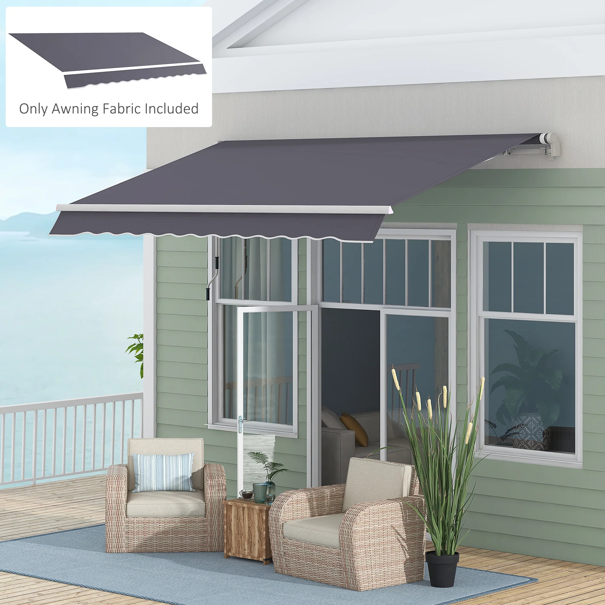 11' x 8' Retractable Awning Fabric Replacement, 280gsm UV Resistant Fabric, Grey - Image 3