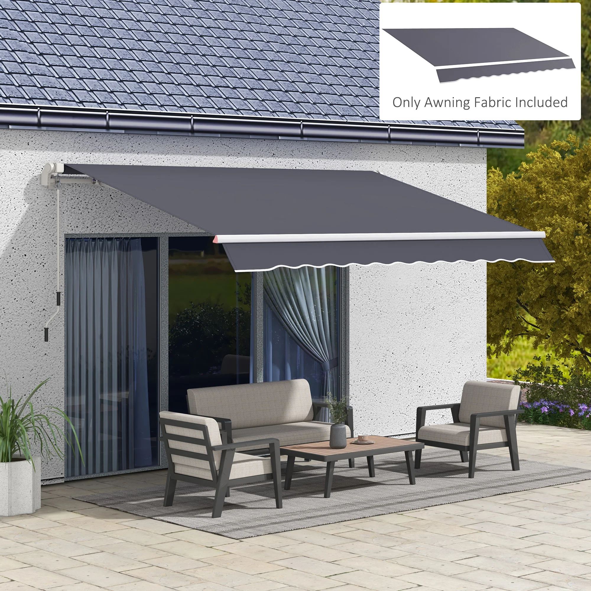 11' x 8' Retractable Awning Fabric Replacement, 280gsm UV Resistant Fabric, Grey - Image 4