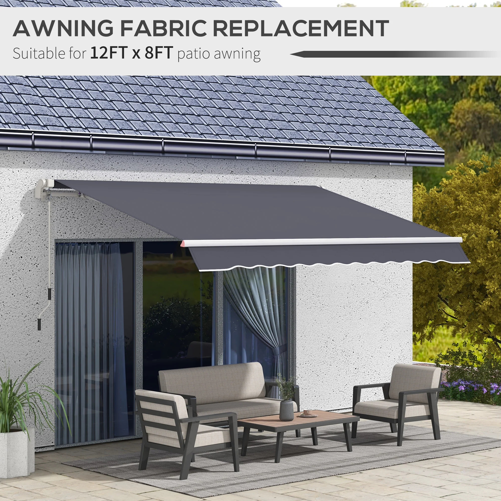 11' x 8' Retractable Awning Fabric Replacement, 280gsm UV Resistant Fabric, Grey - Image 8