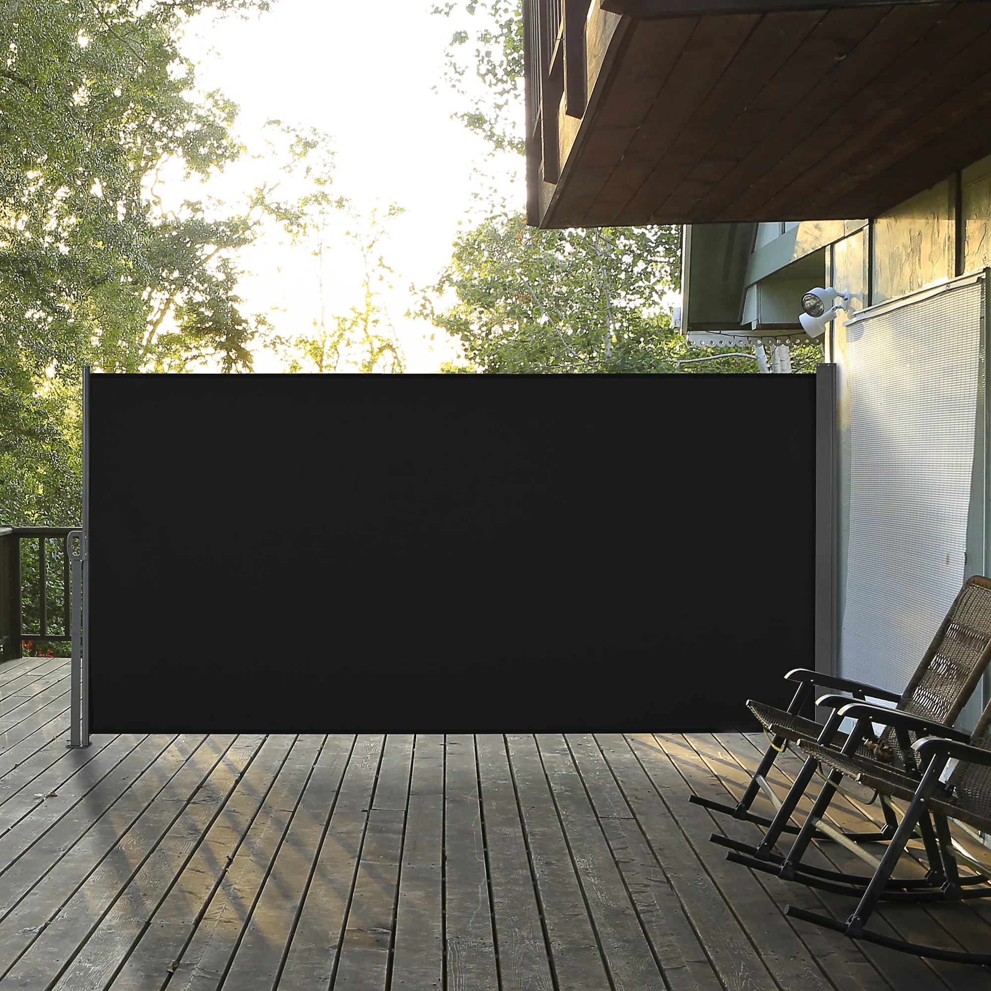 118" x 63" Retractable Side Awning with UV & Wind Protection, Black - Image 4