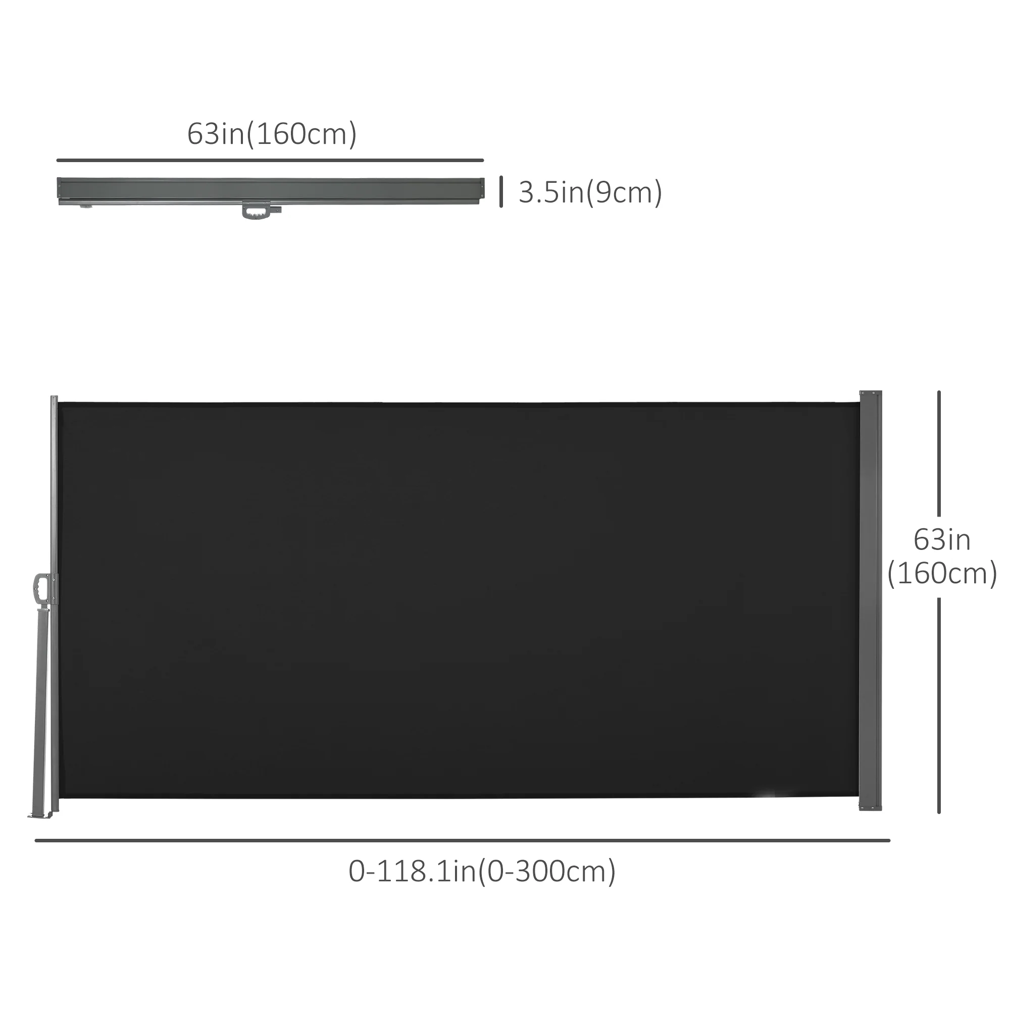 118" x 63" Retractable Side Awning with UV & Wind Protection, Black - Image 5