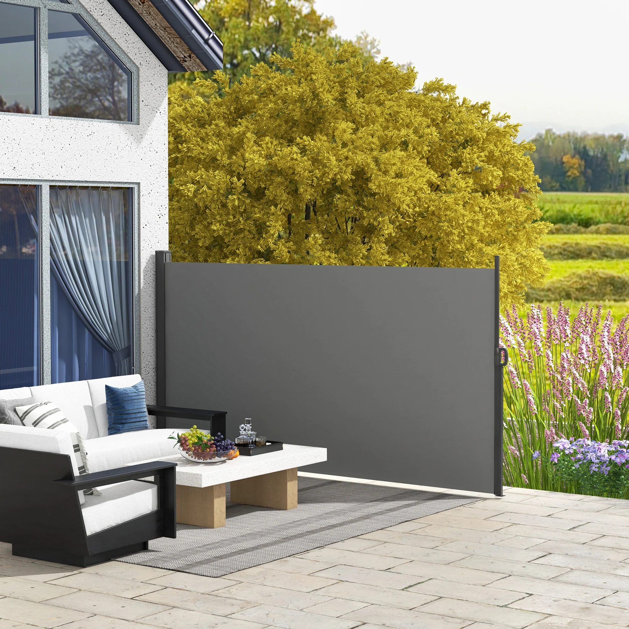 118" x 63" Retractable Side Awning with UV & Wind Protection, Light Grey - Image 3