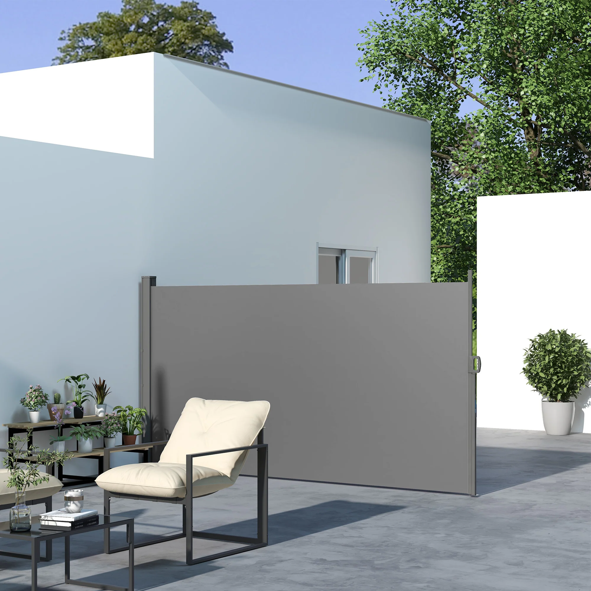 118" x 63" Retractable Side Awning with UV & Wind Protection, Light Grey - Image 4