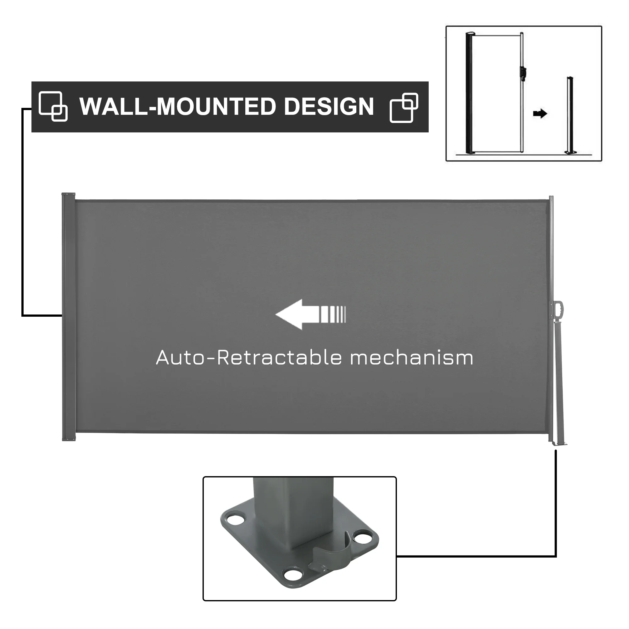 118" x 63" Retractable Side Awning with UV & Wind Protection, Light Grey - Image 6