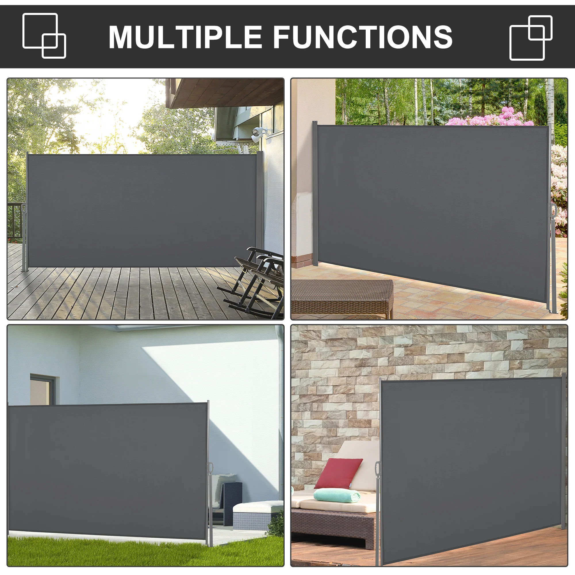 118" x 63" Retractable Side Awning with UV & Wind Protection, Light Grey - Image 8