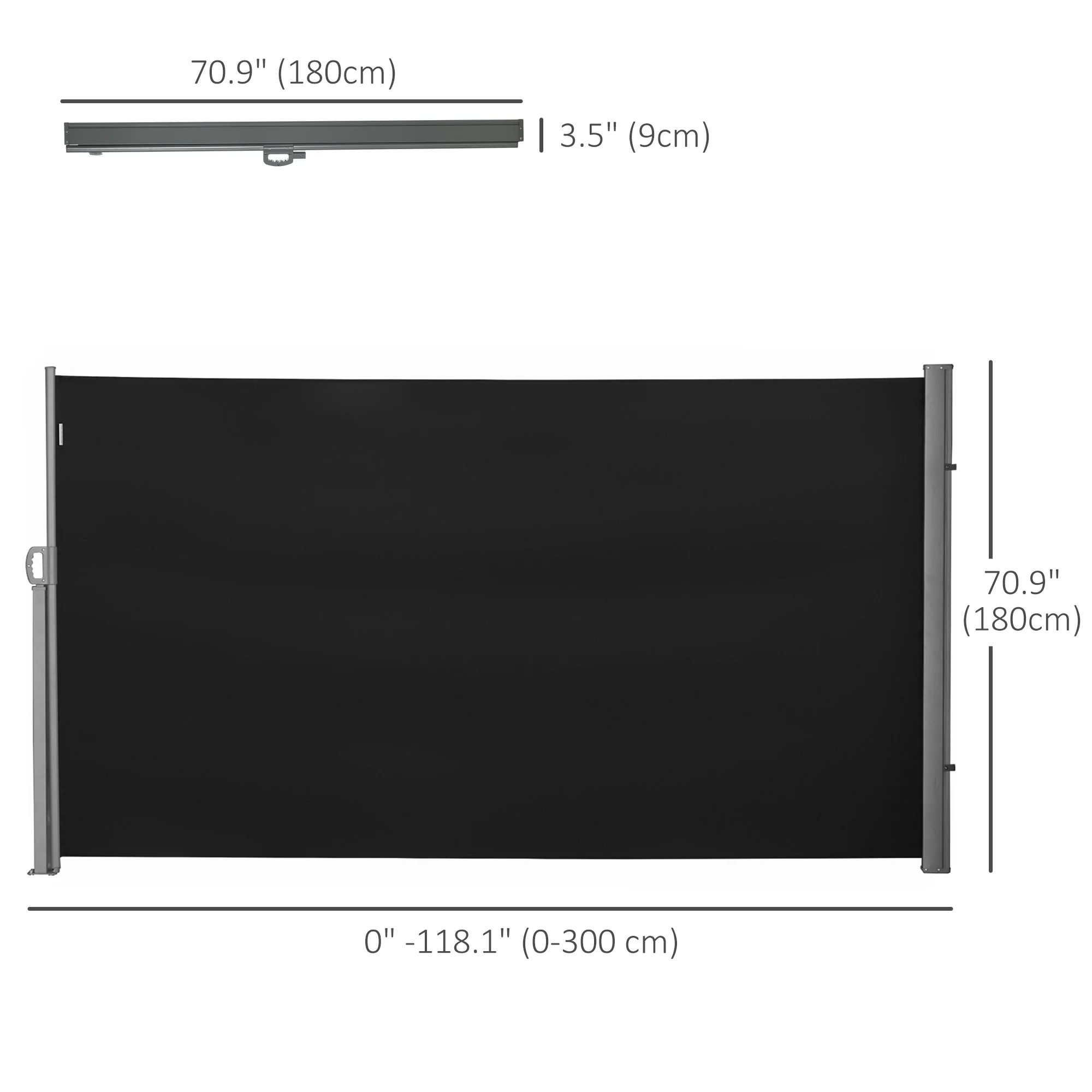 118" x 71" Retractable Side Awning with UV & Wind Protection, Black - Image 5