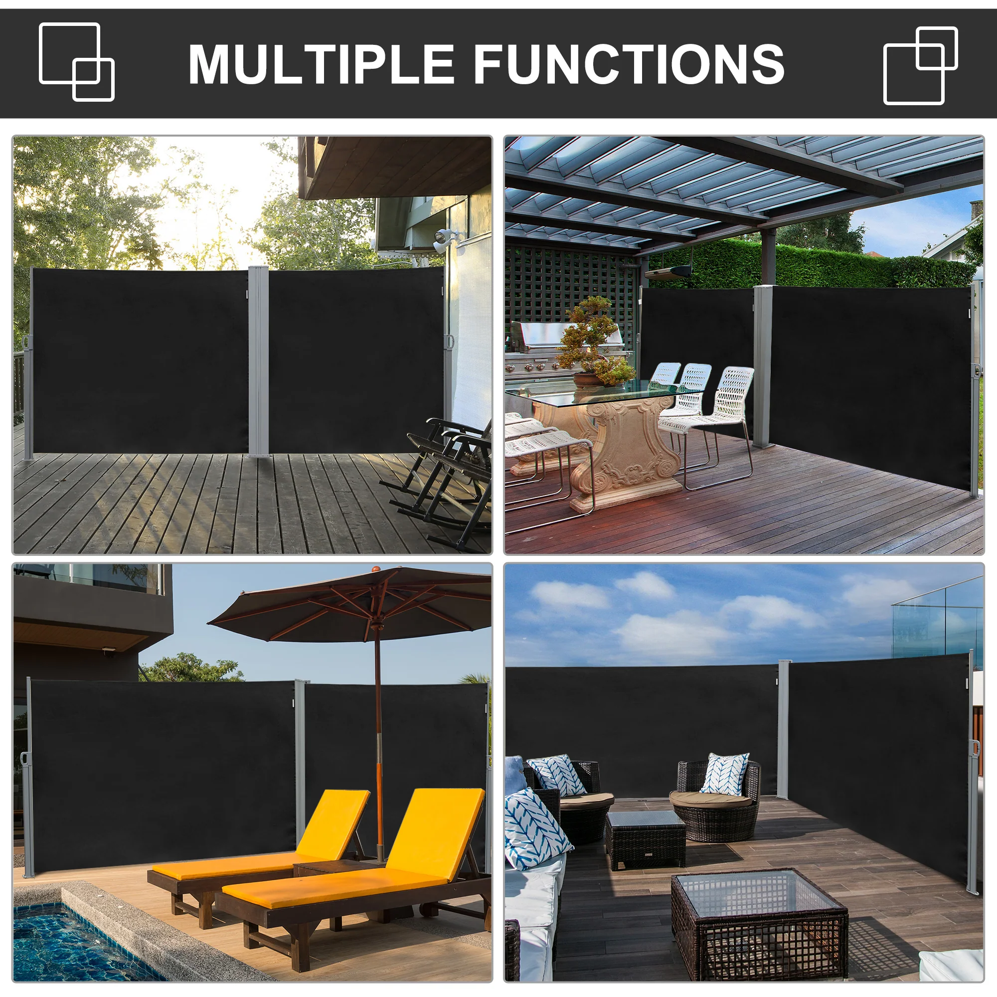 118" x 71" Retractable Side Awning with UV & Wind Protection, Black - Image 8