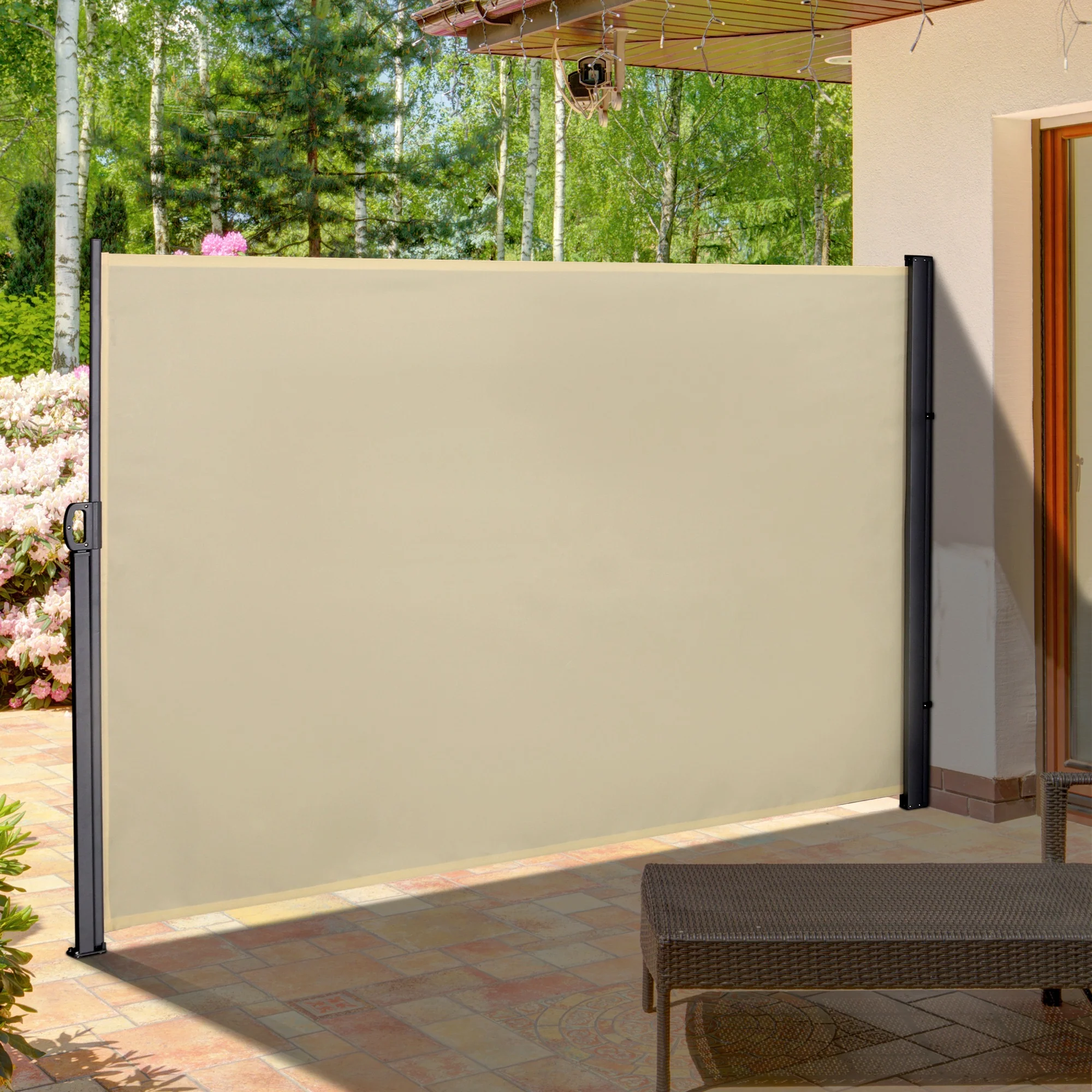 118" x 71" Retractable Side Awning with UV & Wind Protection, Cream White - Image 4