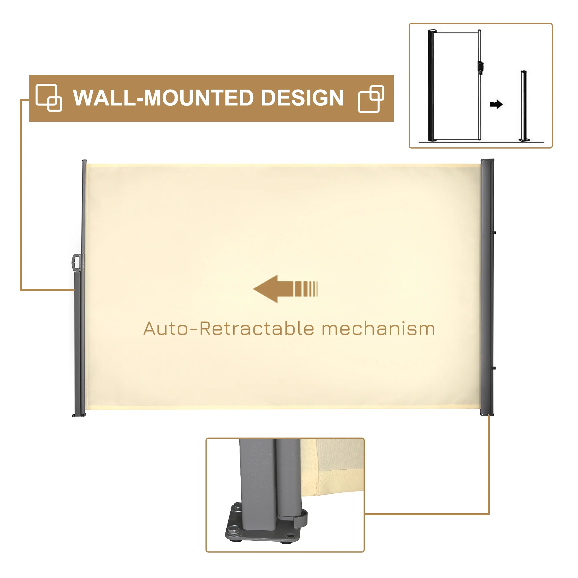118" x 71" Retractable Side Awning with UV & Wind Protection, Cream White - Image 6