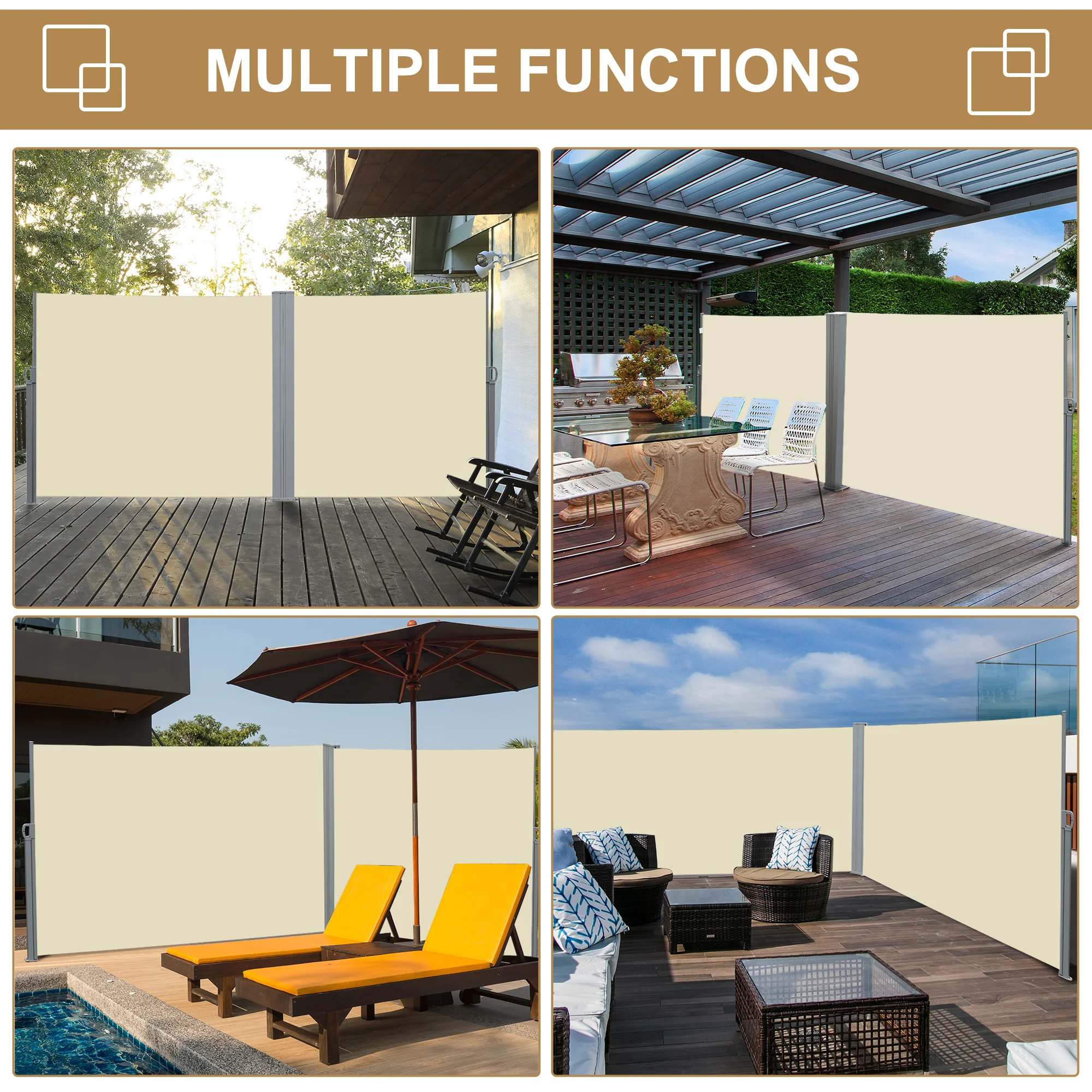 118" x 71" Retractable Side Awning with UV & Wind Protection, Cream White - Image 8